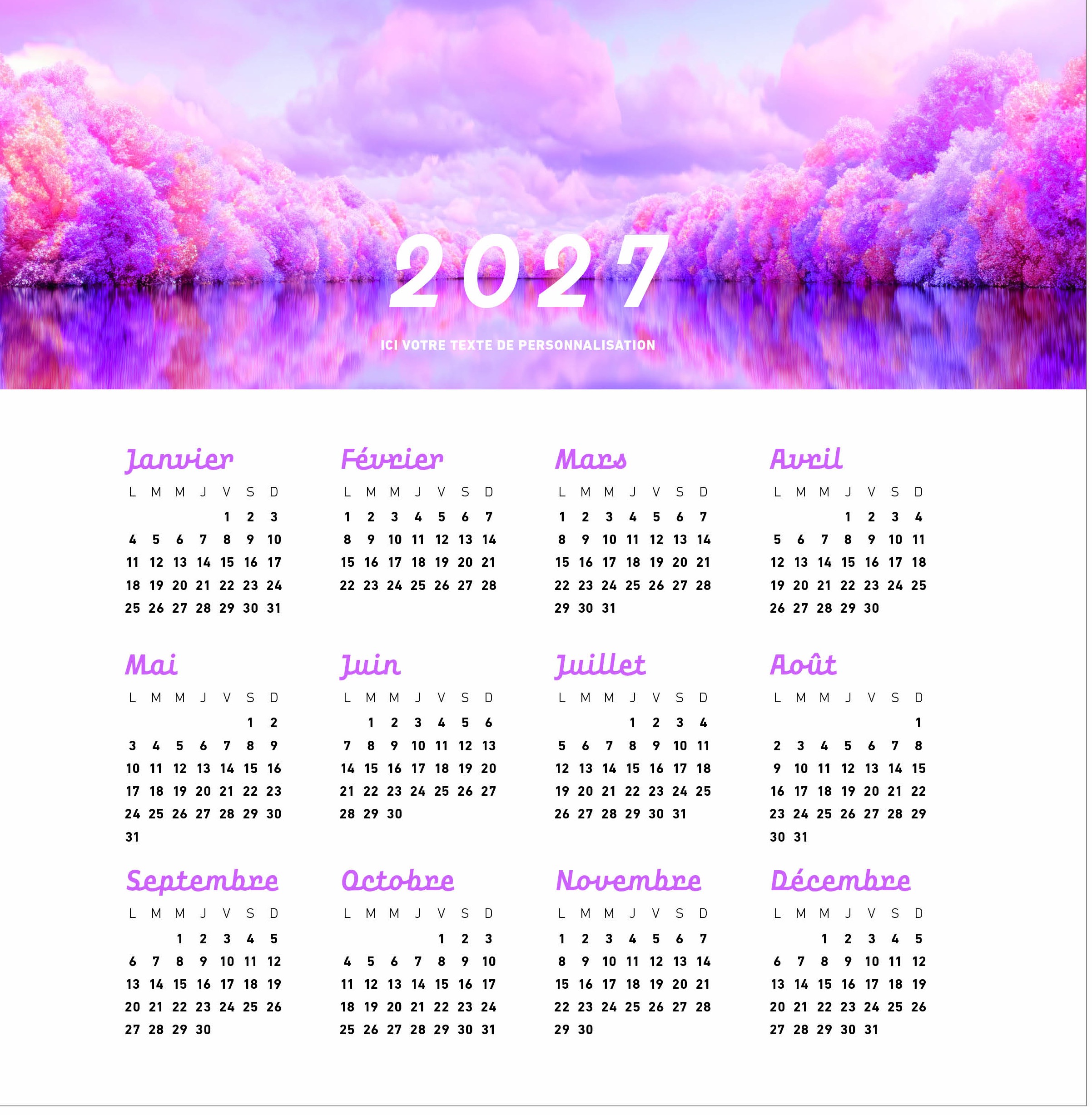 Calendrier Onirique 2027 — réf. PHOTOS 262 — calendrier 2027 personnalisé