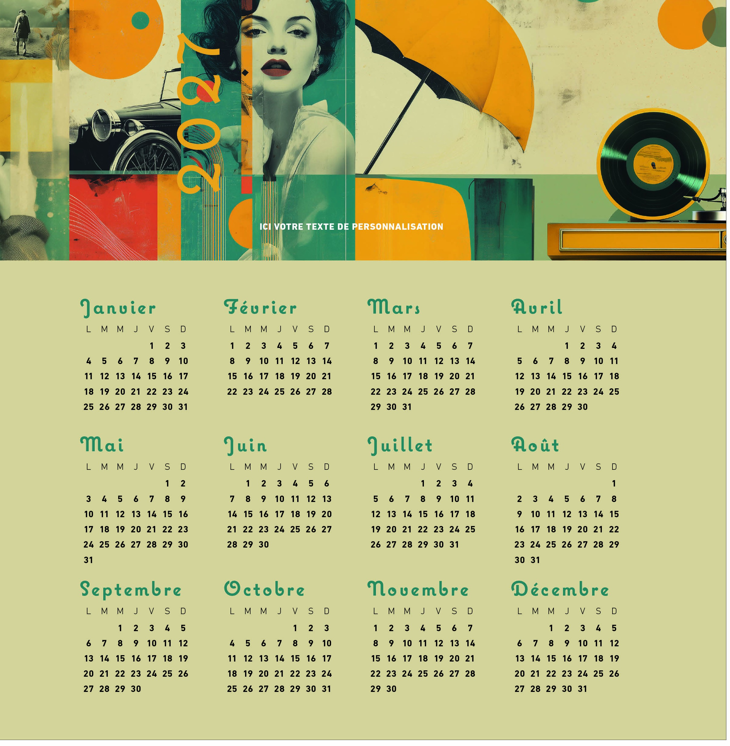 Calendrier Vintage 2027 — réf. PHOTOS 251 — calendrier 2027 personnalisé