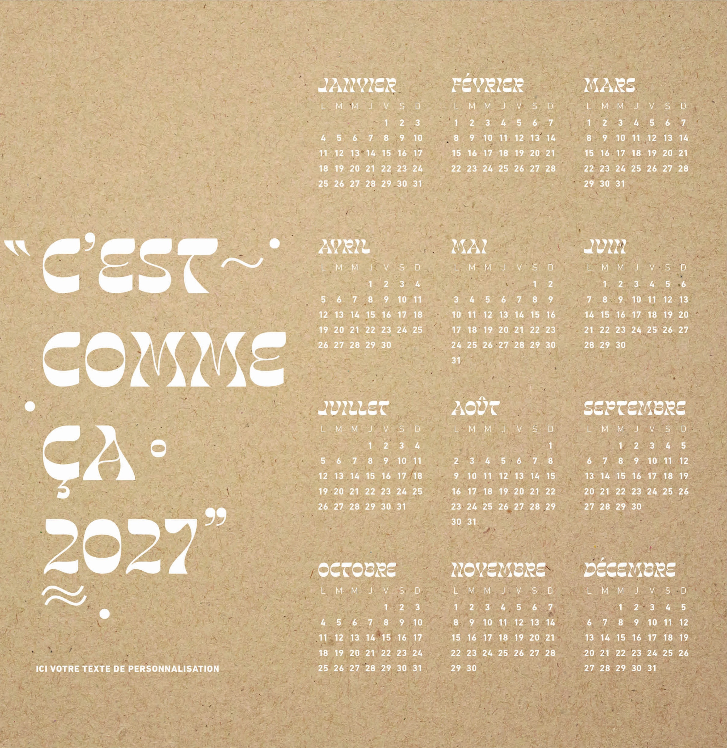 Calendrier KRAFT n° 44 2027 — calendrier 2027 personnalisé