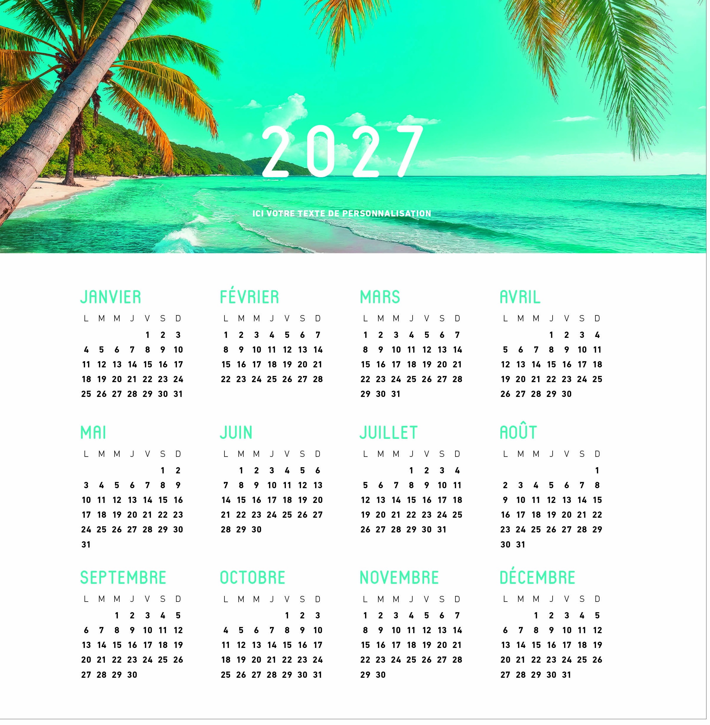 Calendrier Évasion 2027 — réf. PHOTOS 236 — calendrier 2027 personnalisé