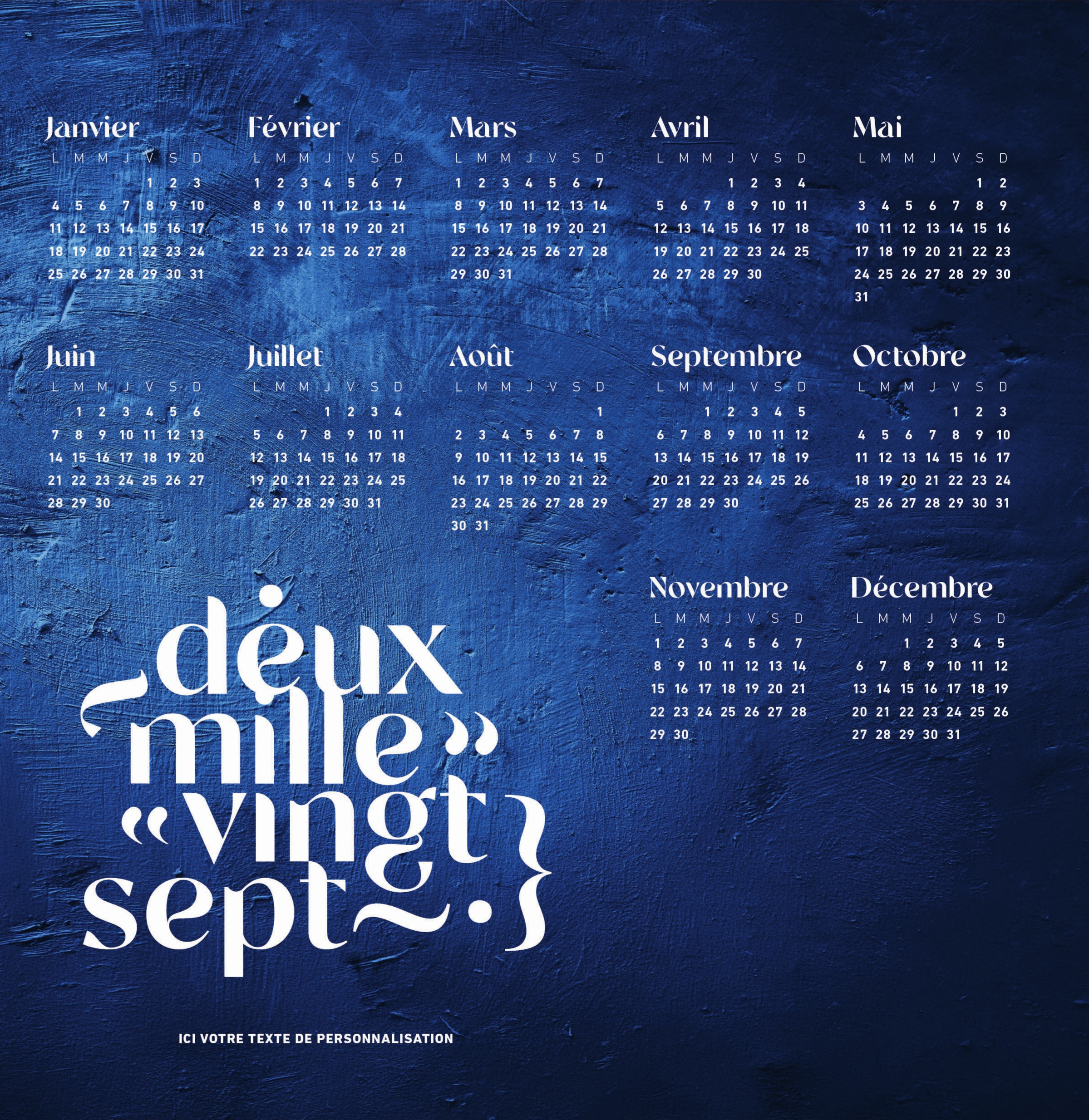 Calendrier TEXTURE n° 87 2027 — calendrier 2027 personnalisé