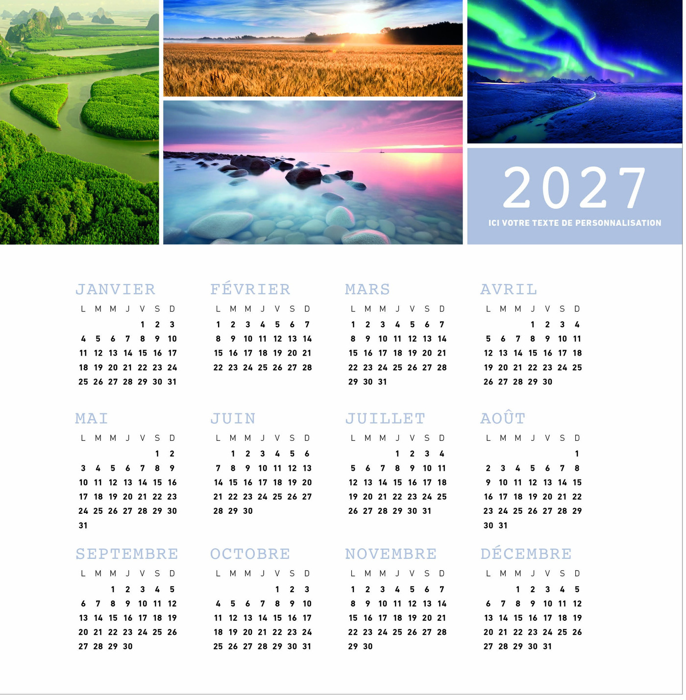 Collection PHOTOS 2027 — calendriers personnalisés