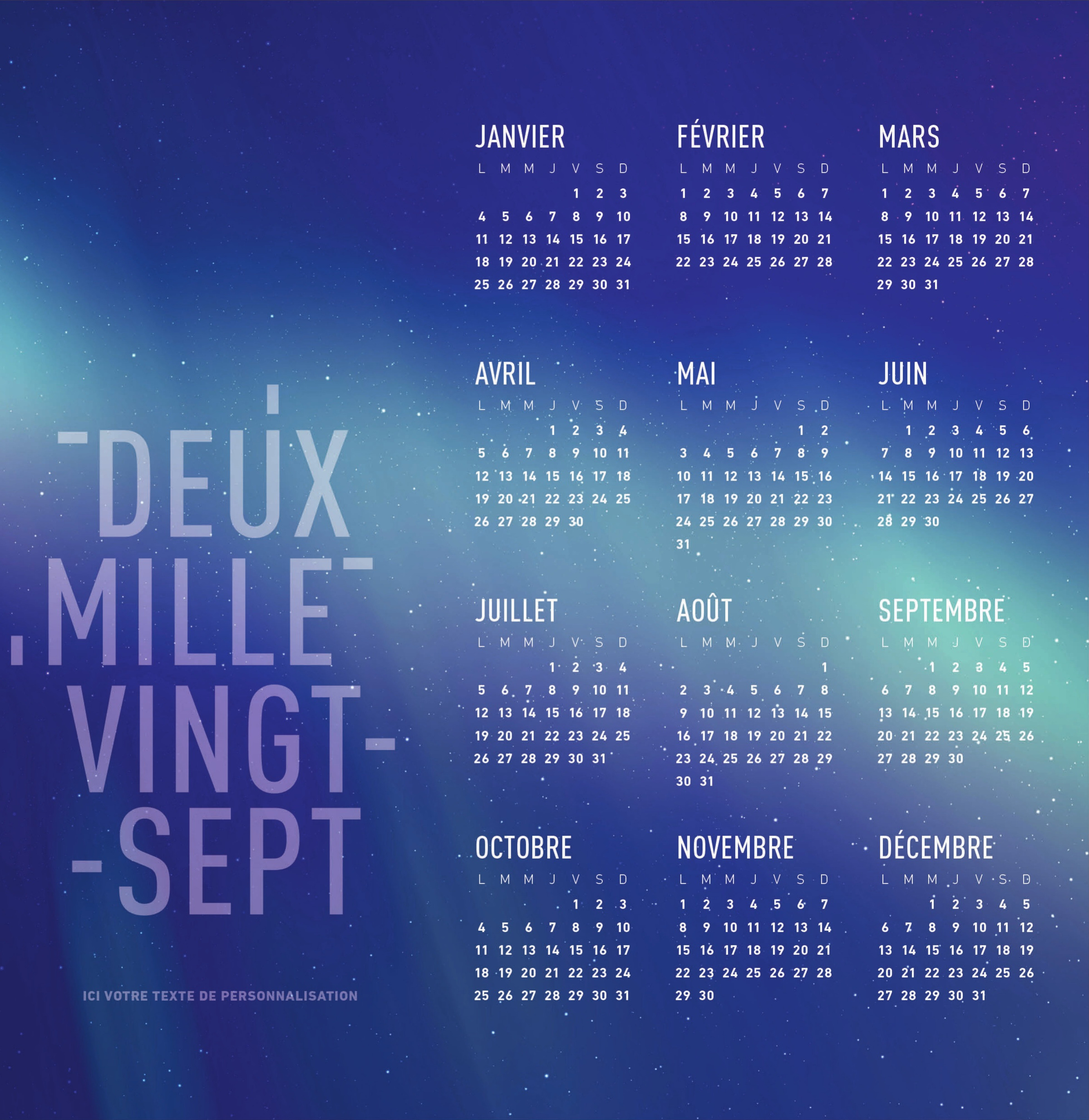 Calendrier TEXTURE n° 86 2027 — calendrier 2027 personnalisé