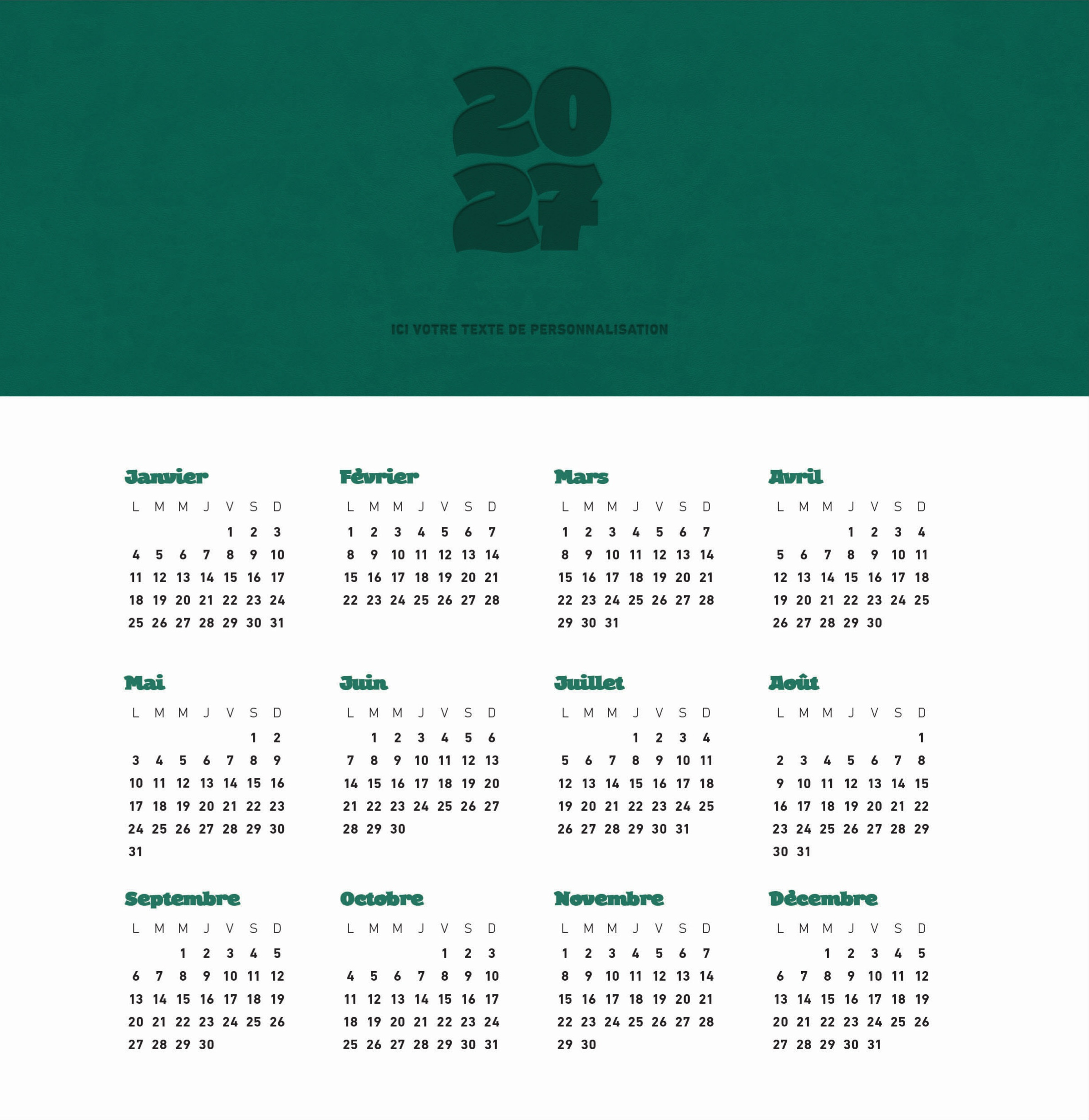Calendrier SKAÏ n° 76 2027 — calendrier 2027 personnalisé