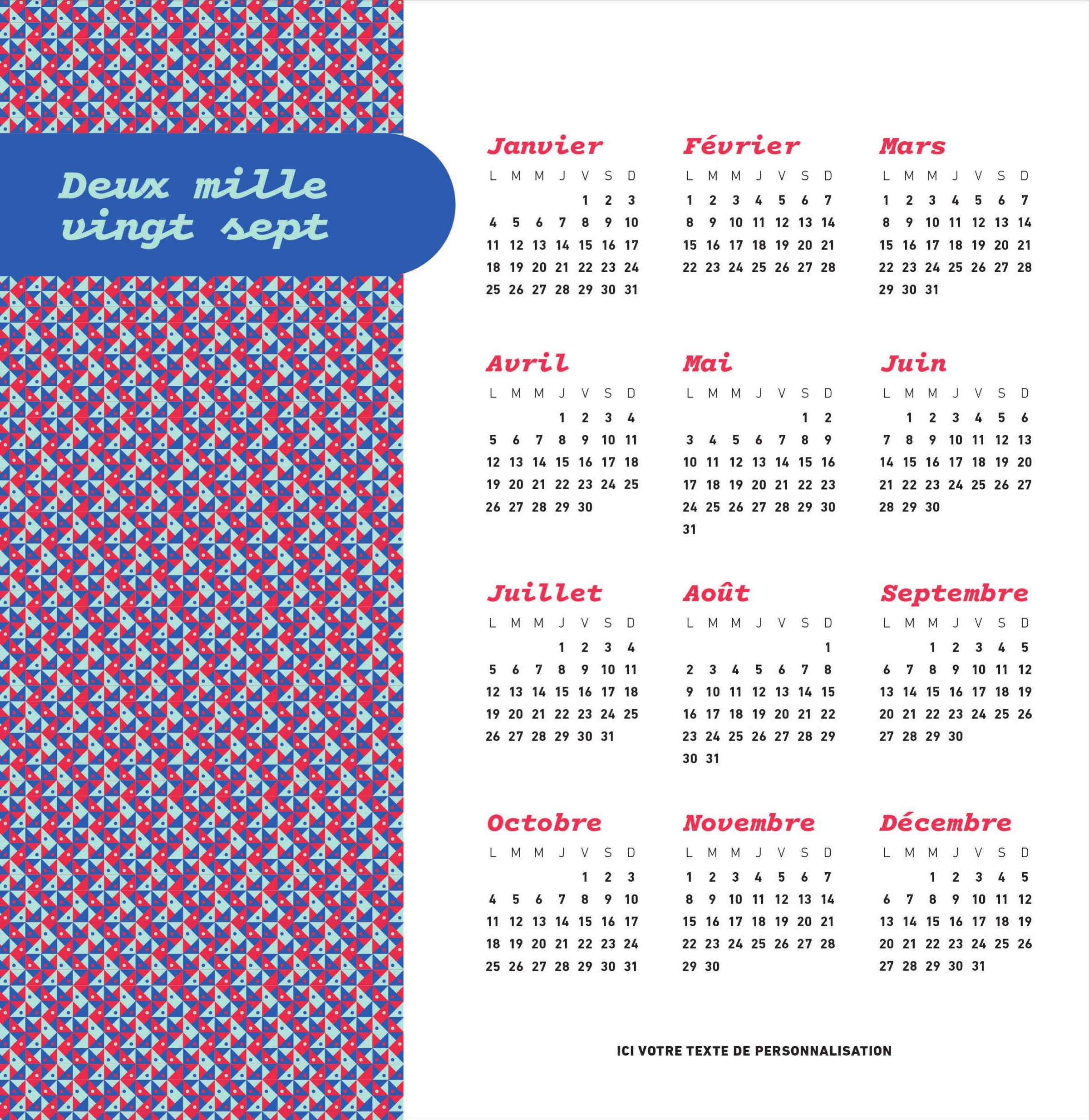 Calendrier MOTIFS n° 64 2027 — calendrier 2027 personnalisé