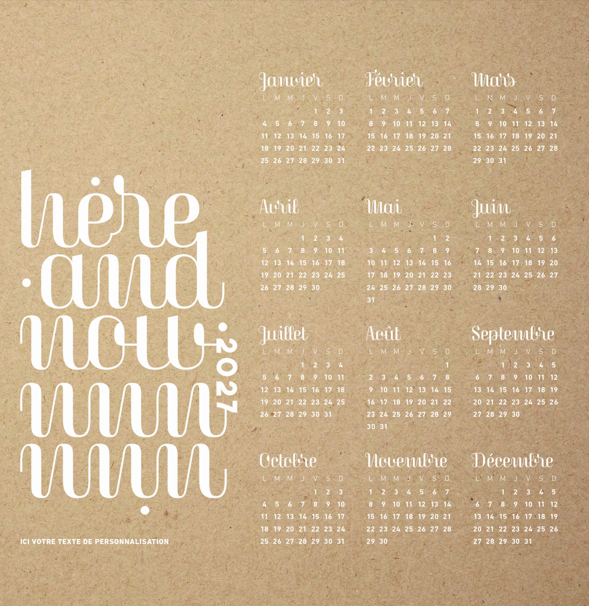 Calendrier KRAFT n° 45 2027 — calendrier 2027 personnalisé