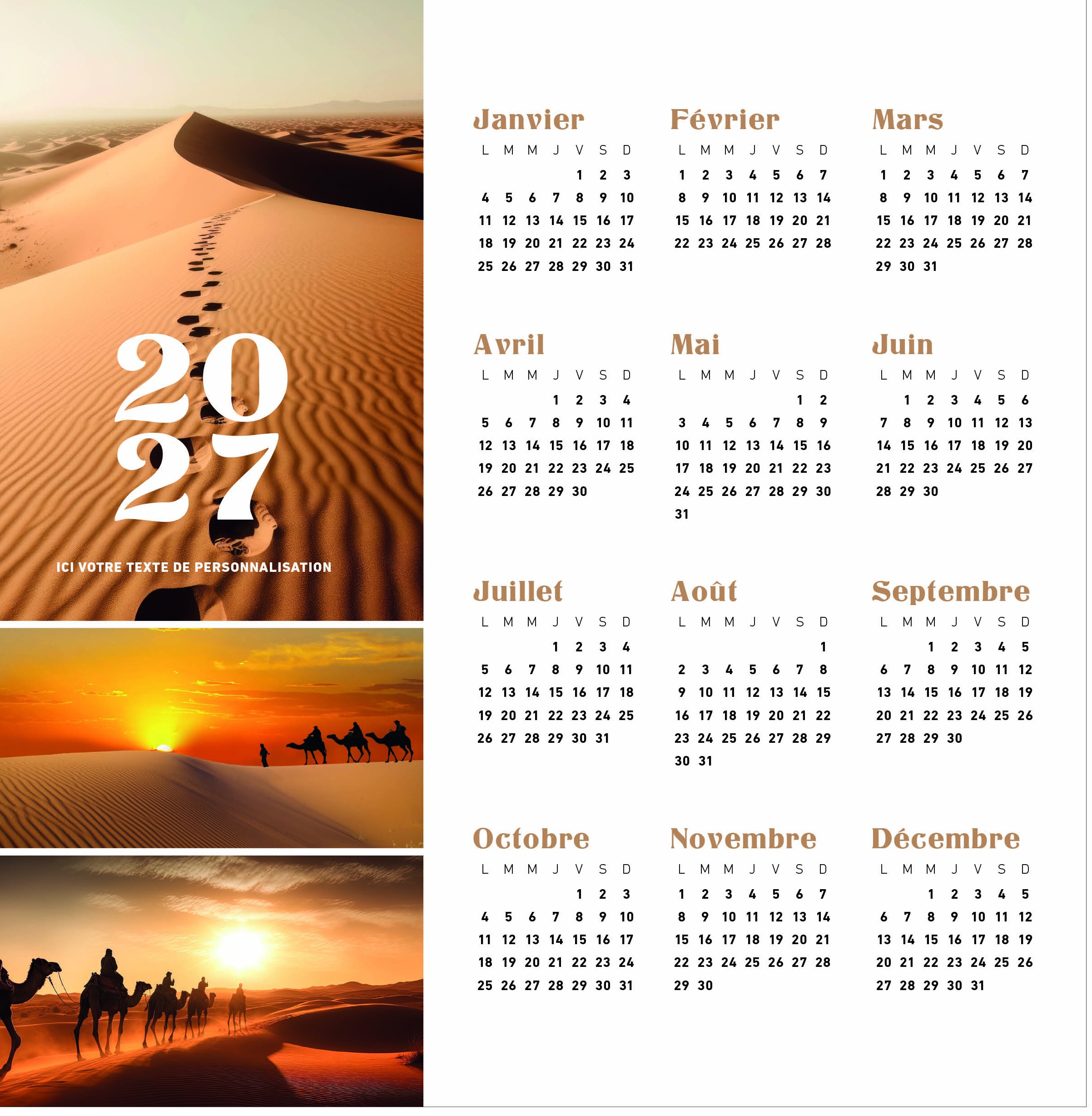 Calendrier Évasion 2027 — réf. PHOTOS 238 — calendrier 2027 personnalisé