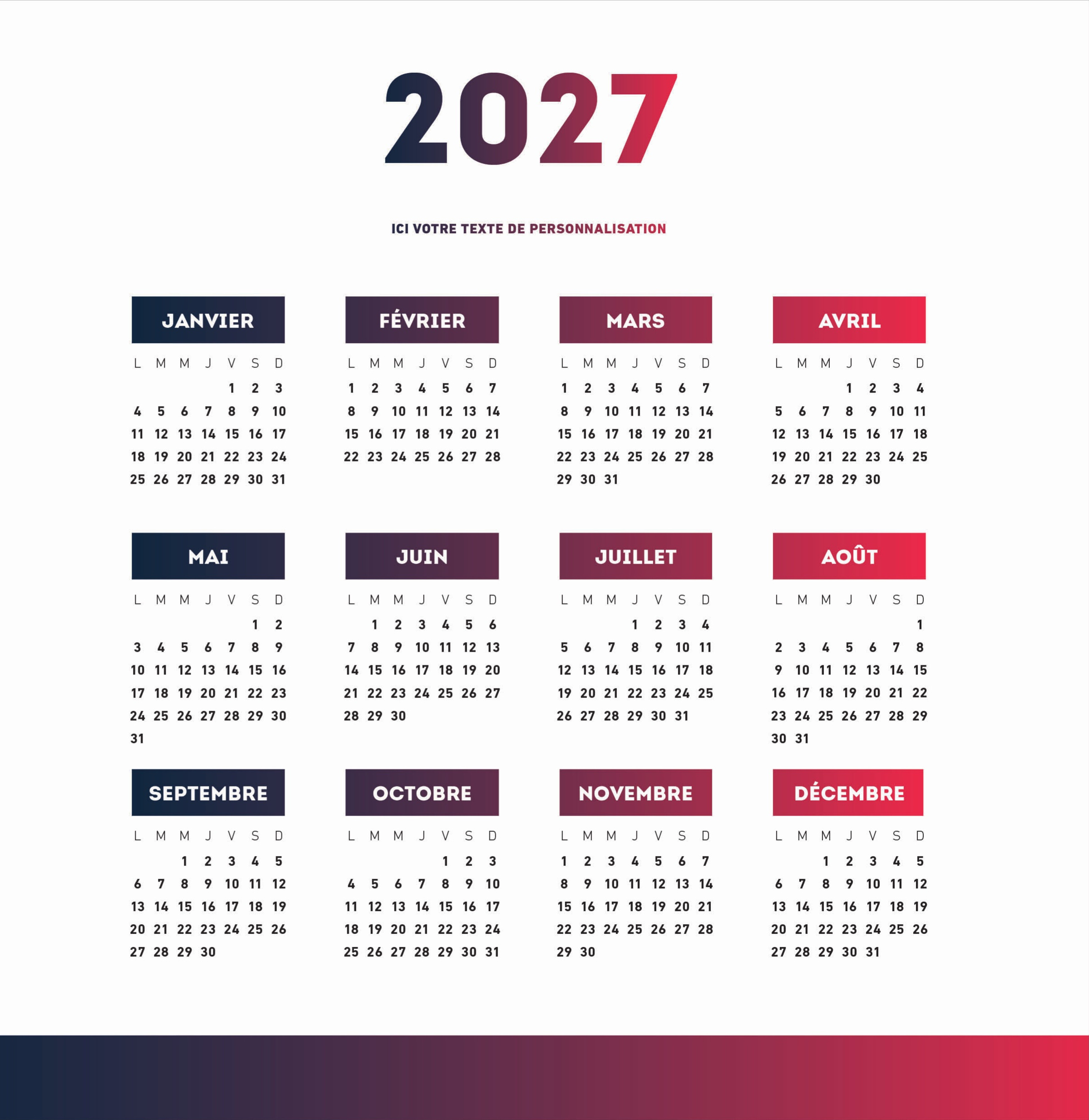 Calendrier PURE n° 74 2027 — calendrier 2027 personnalisé