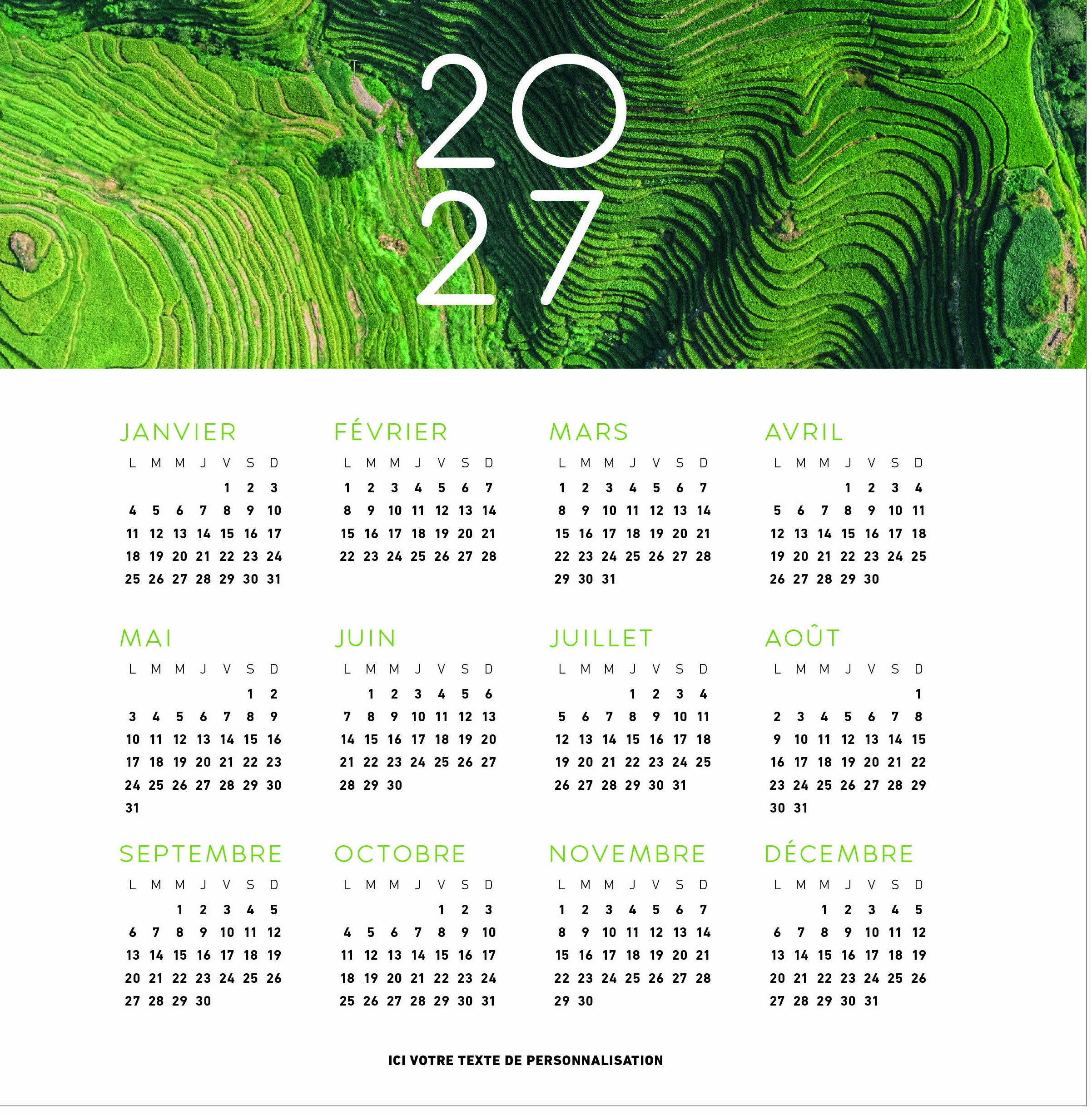 Calendrier Survols 2027 — réf. PHOTOS 240 — calendrier 2027 personnalisé