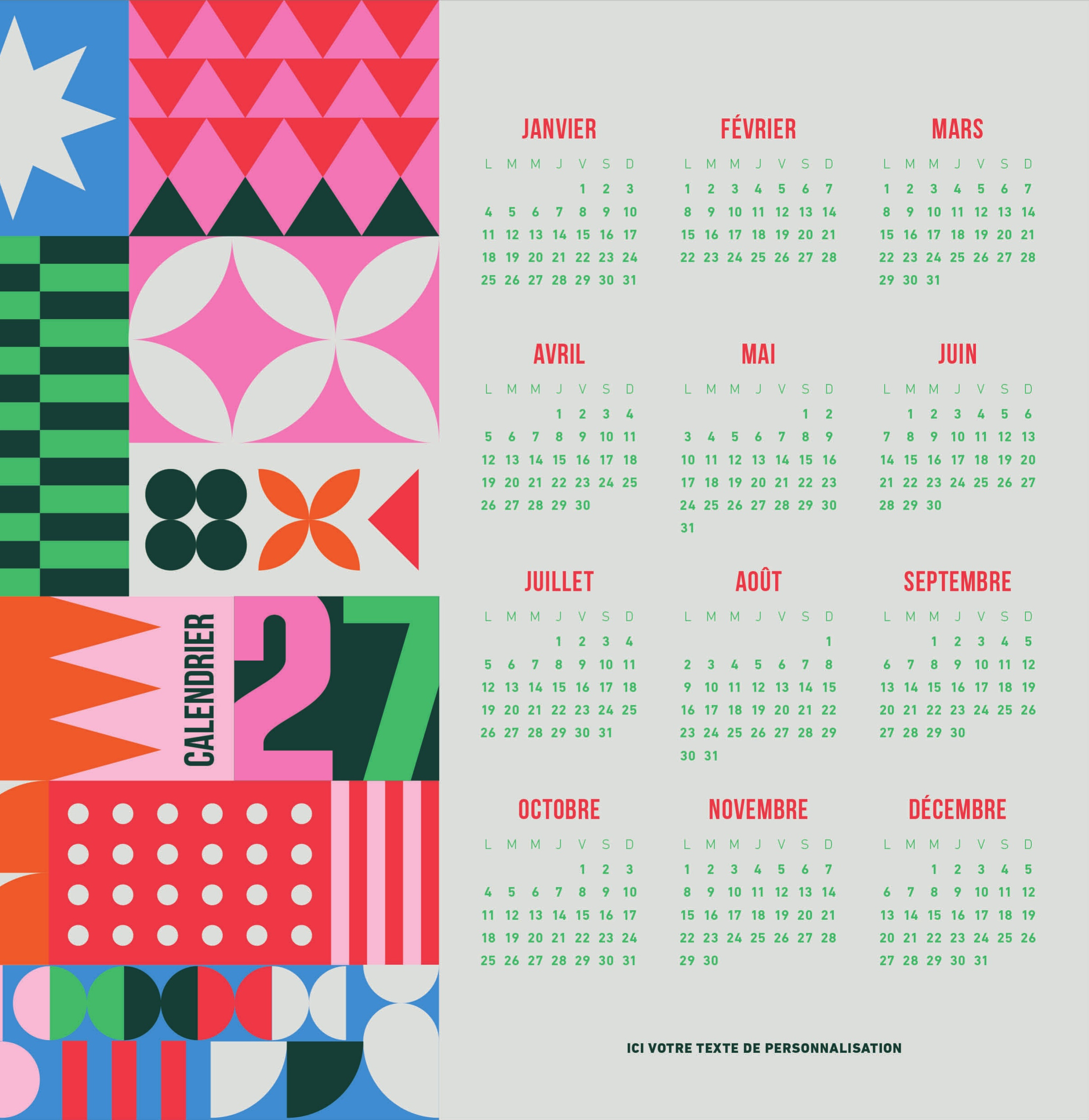 Calendrier POP n° 69 2027 — calendrier 2027 personnalisé