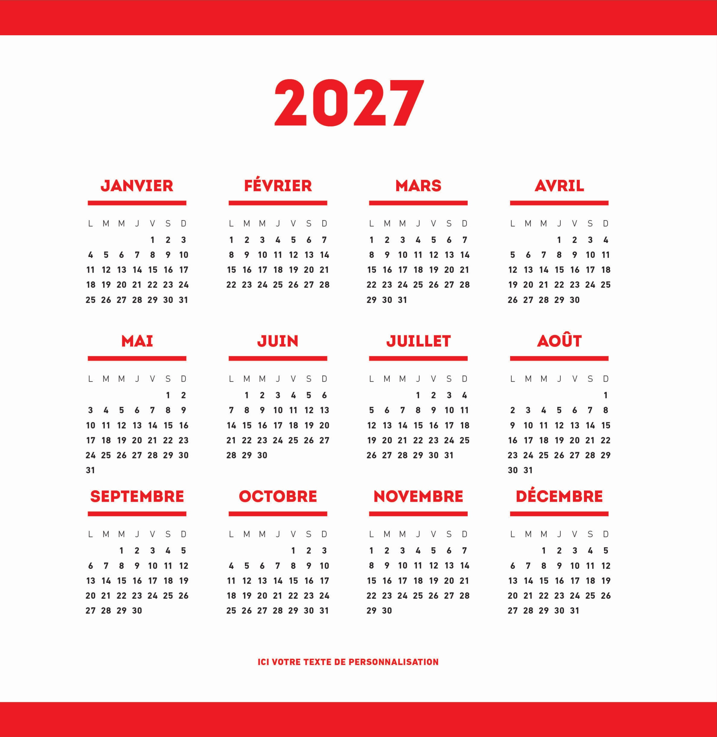 Calendrier PURE n° 72 2027 — calendrier 2027 personnalisé