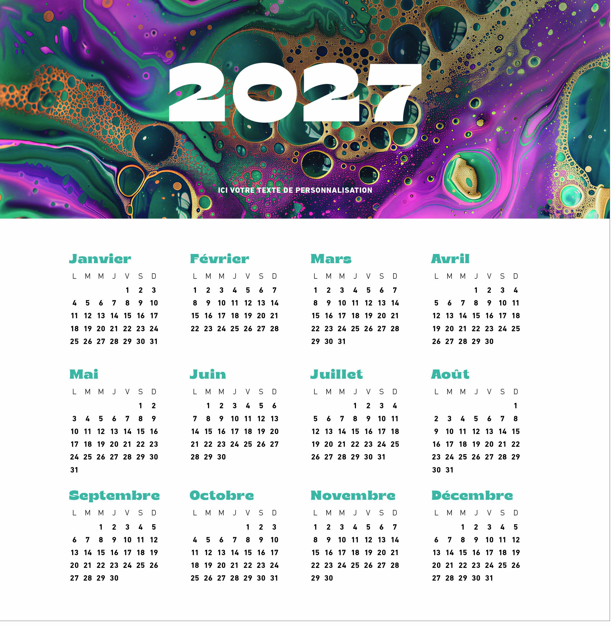 Calendrier Abstract 2027 — réf. PHOTOS 265 — calendrier 2027 personnalisé