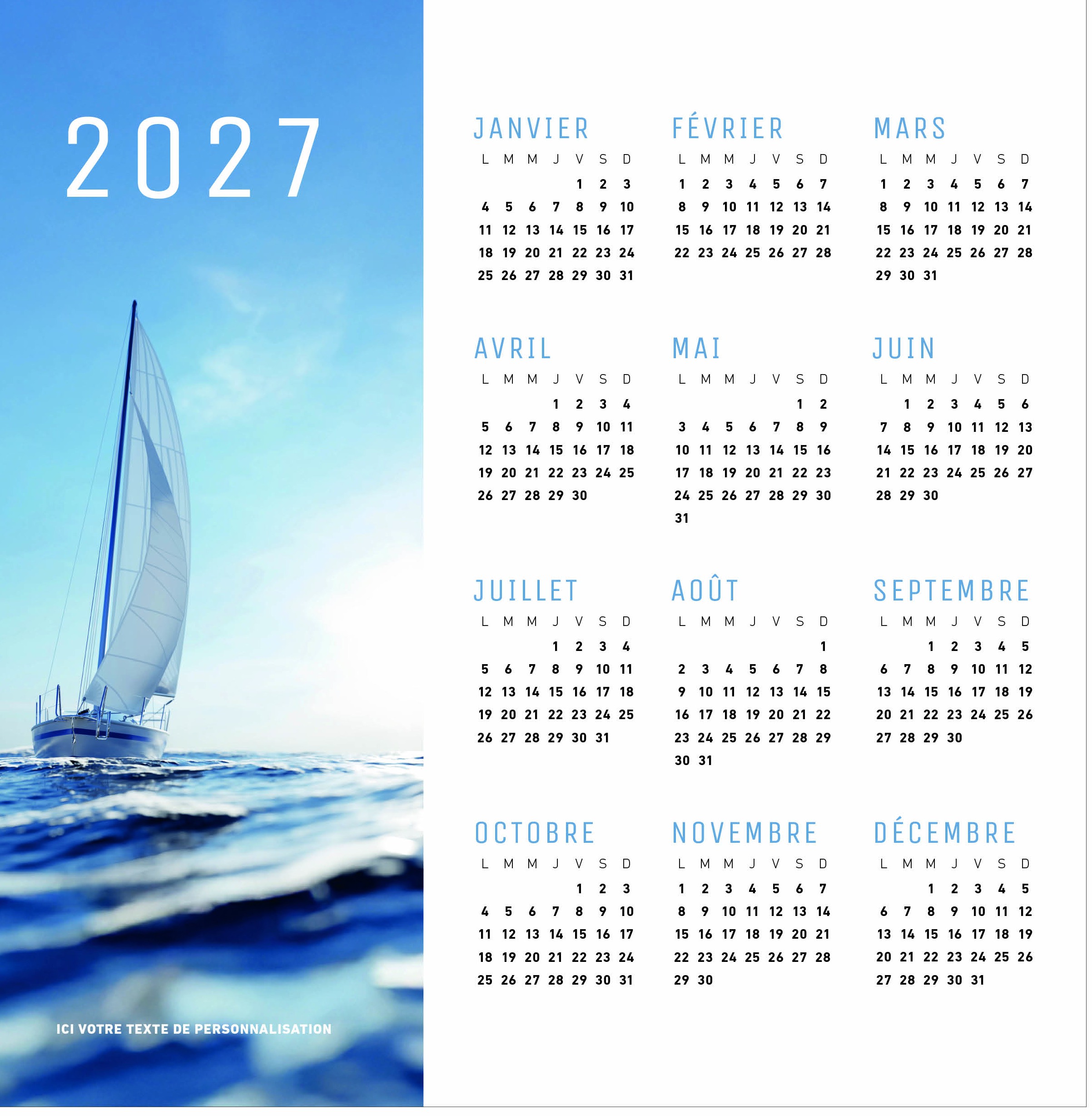 Calendrier Voiles 2027 — réf. PHOTOS 246 — calendrier 2027 personnalisé