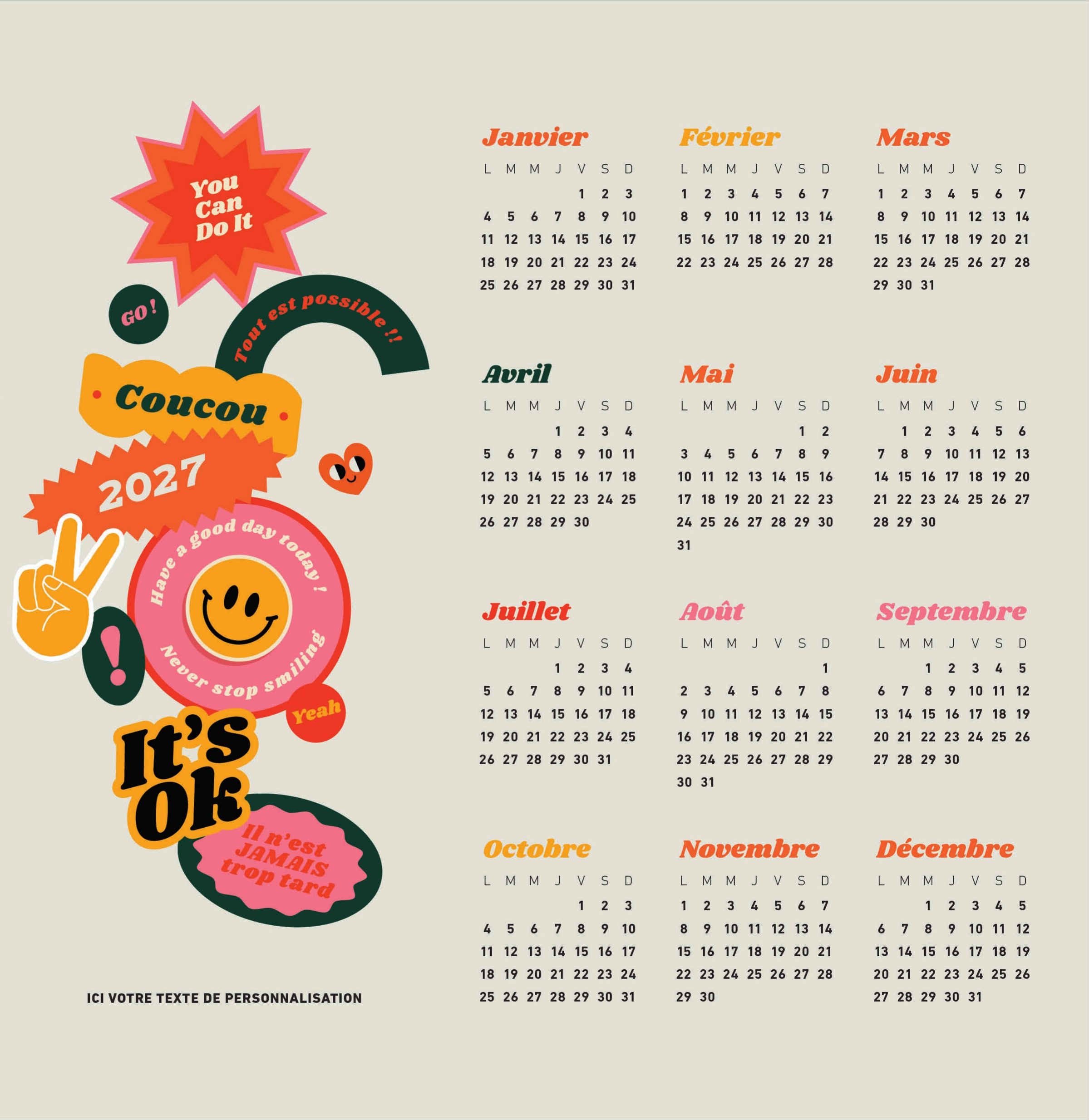 Calendrier POP n° 68 2027 — calendrier 2027 personnalisé