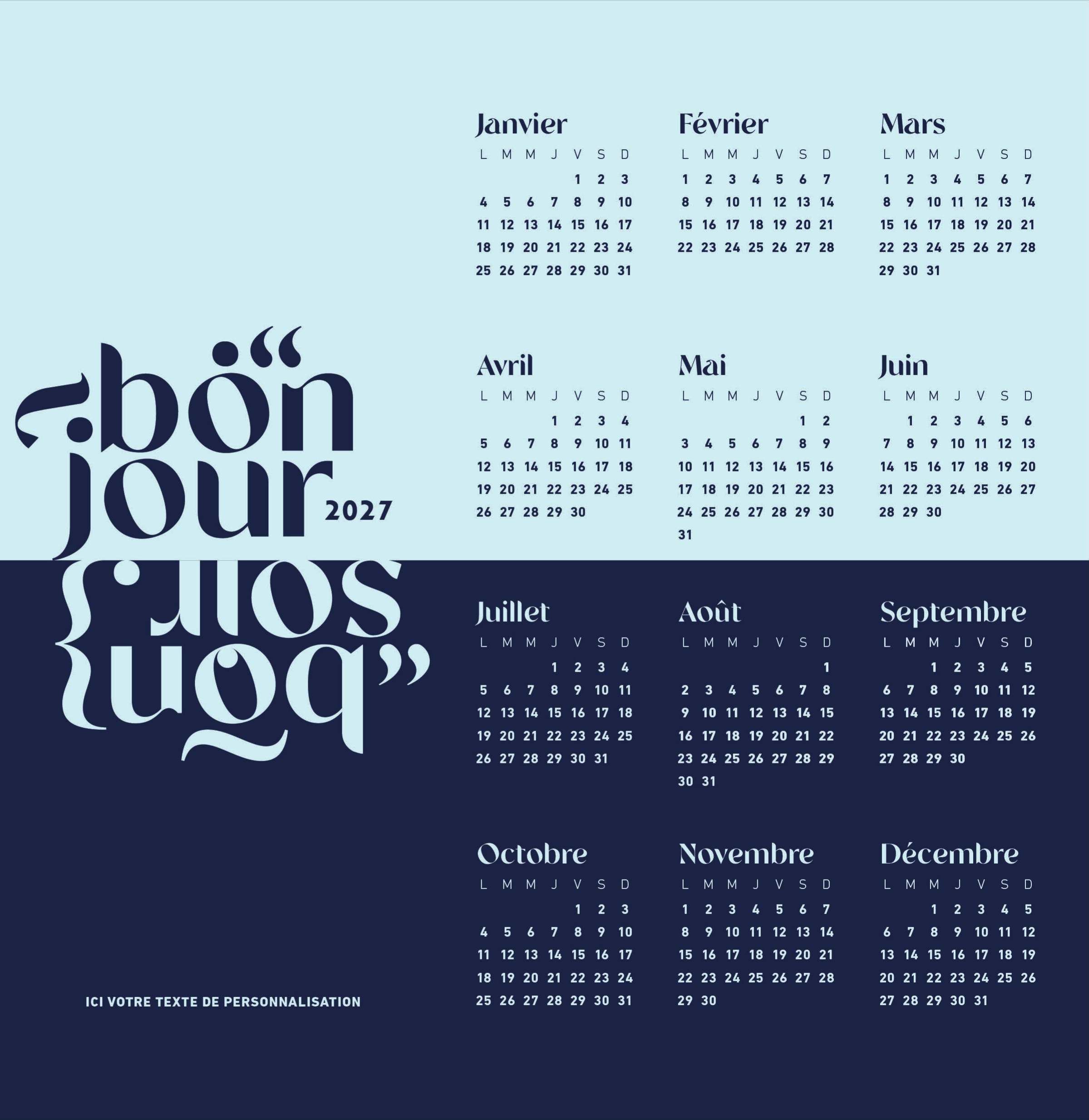 Calendrier MESSAGE n° 49 2027 — calendrier 2027 personnalisé