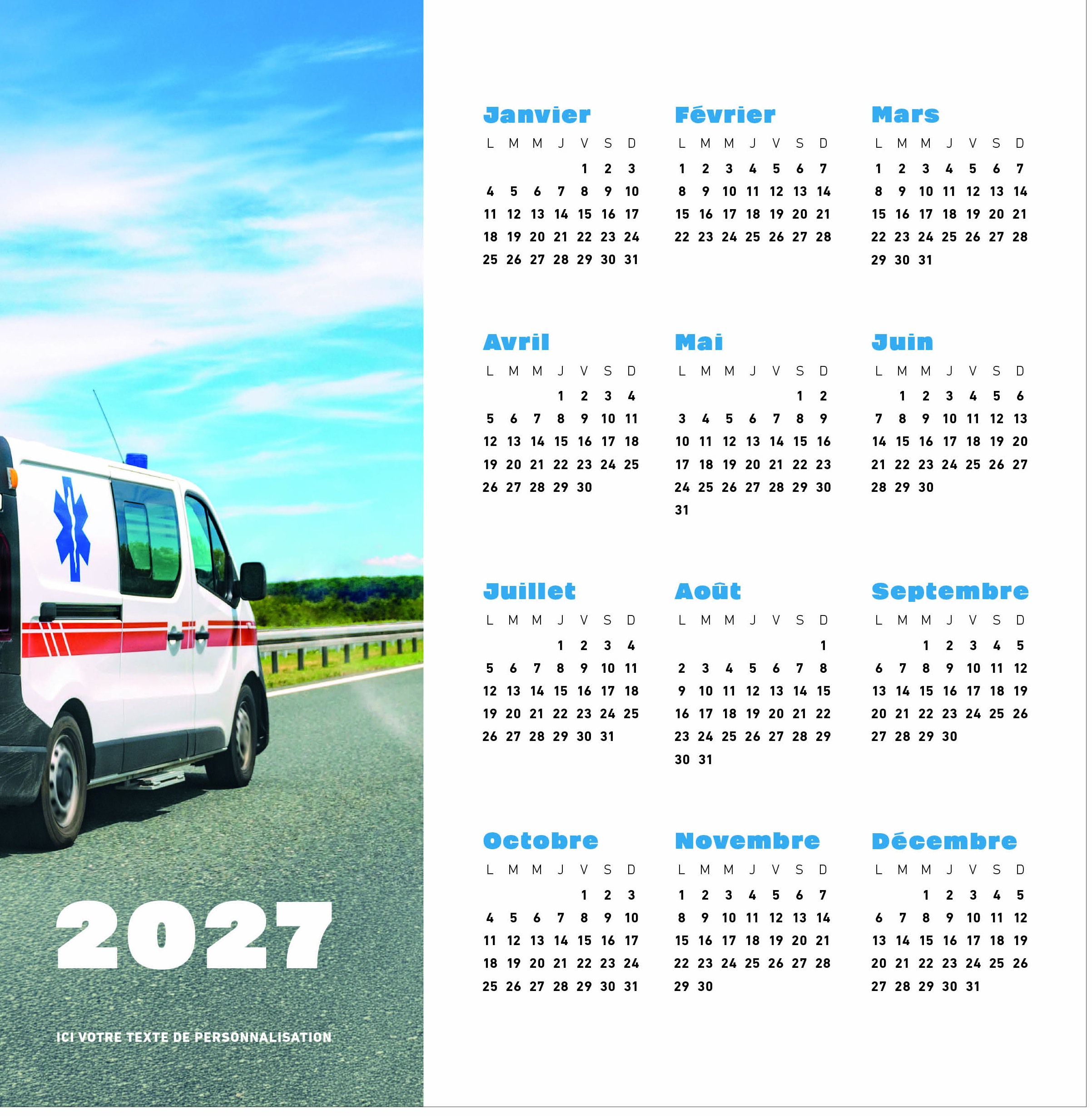 Calendrier Ambulance 2027 — réf. PHOTOS 249 — calendrier 2027 personnalisé
