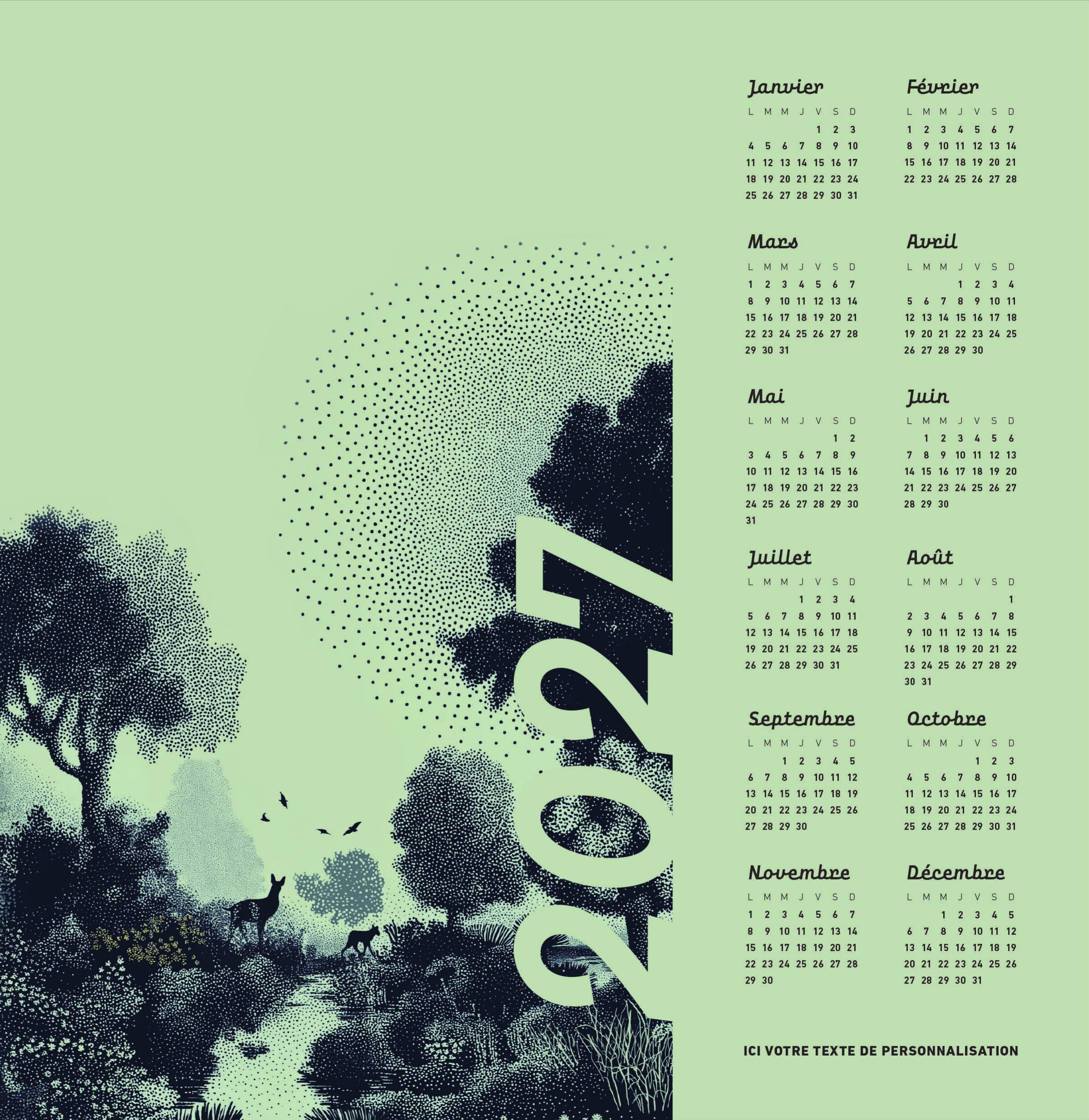 Calendrier POINTILLISME n° 89 2027 — calendrier 2027 personnalisé