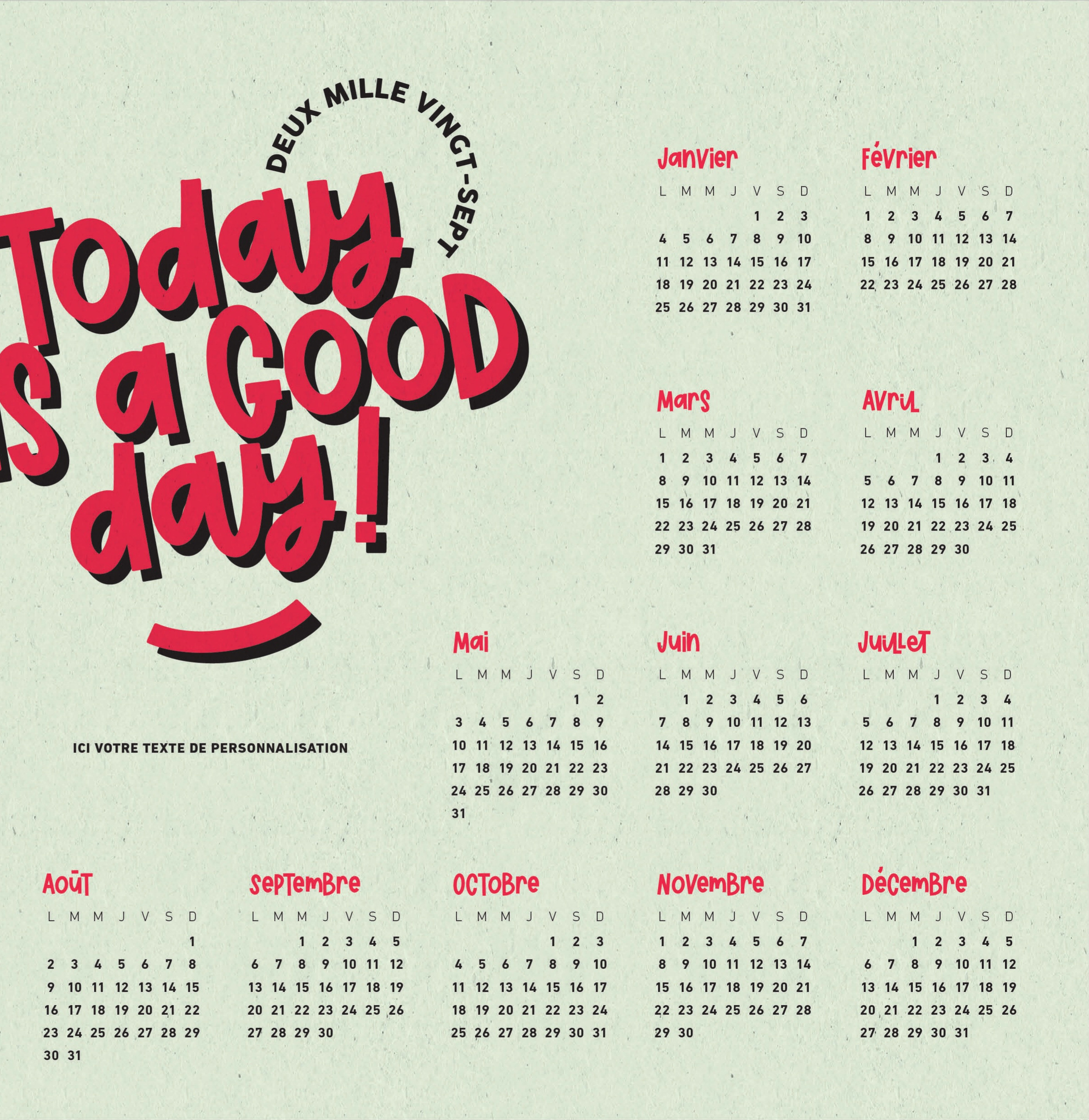 Calendrier MESSAGE n° 50 2027 — calendrier 2027 personnalisé