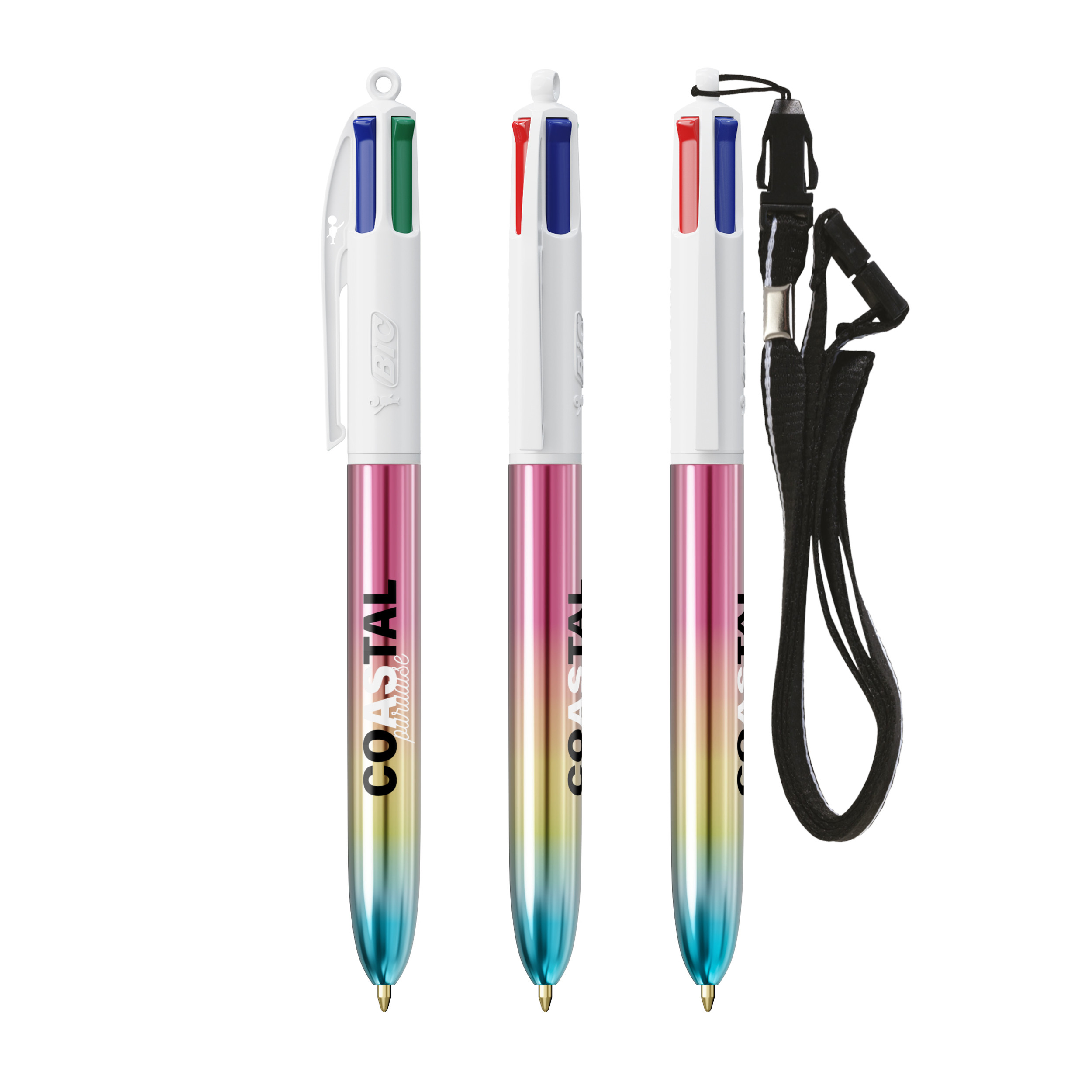 BIC 4 Couleurs Gradient avec cordon personnalisé avec logo d'entreprise