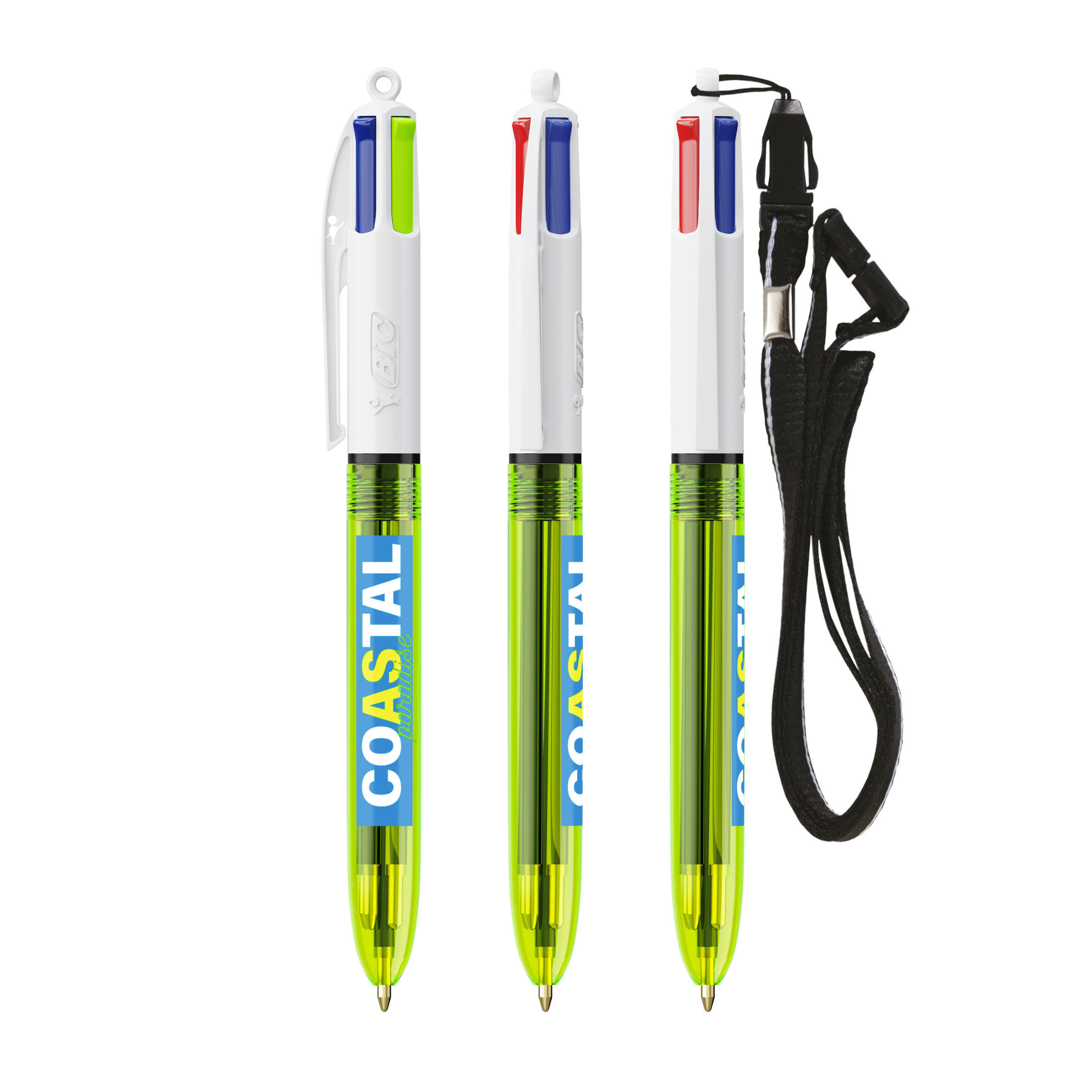 BIC 4 Couleurs Fluo Bille avec cordon personnalisé avec logo d'entreprise