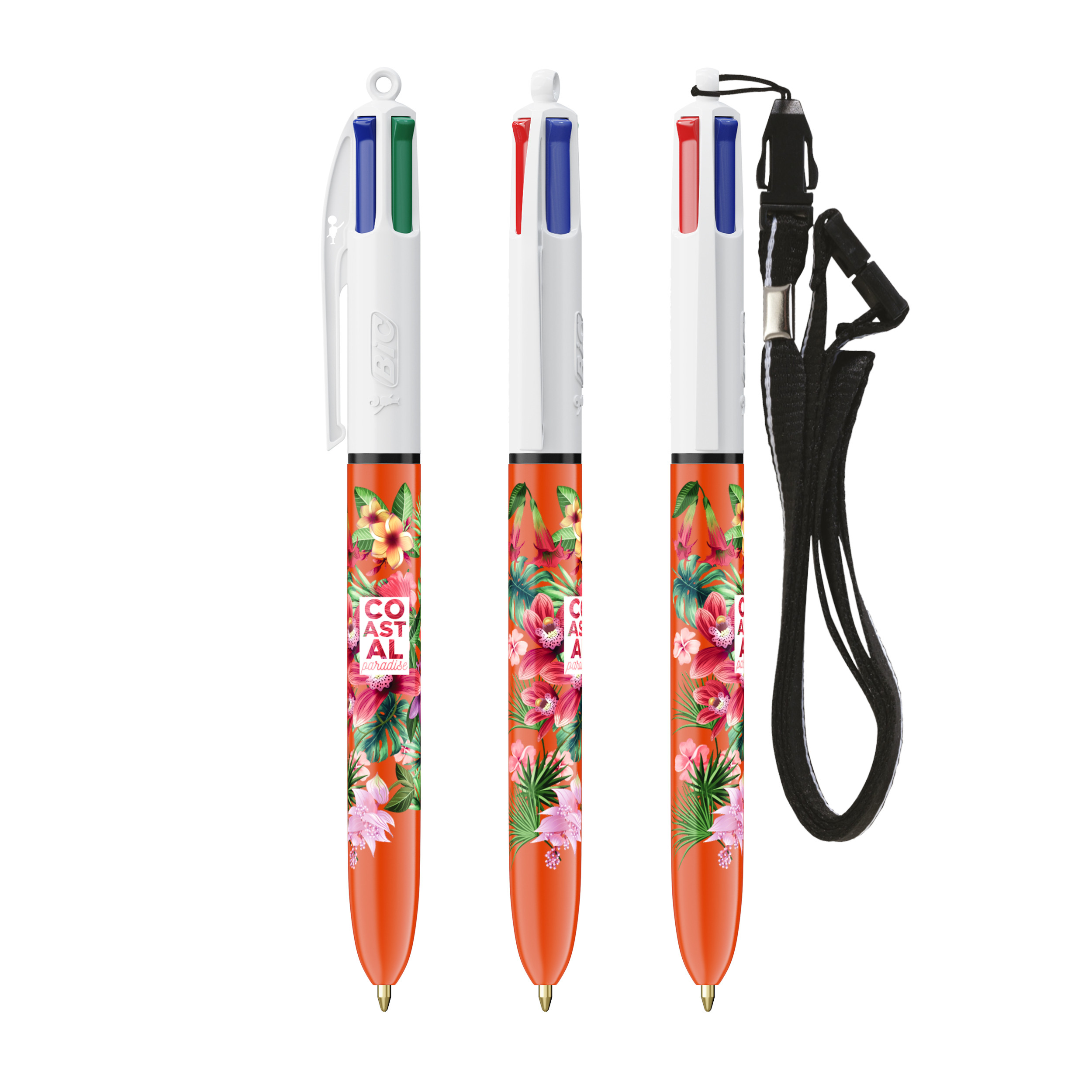 BIC 4 Couleurs Fine bille avec cordon personnalisé avec logo d'entreprise