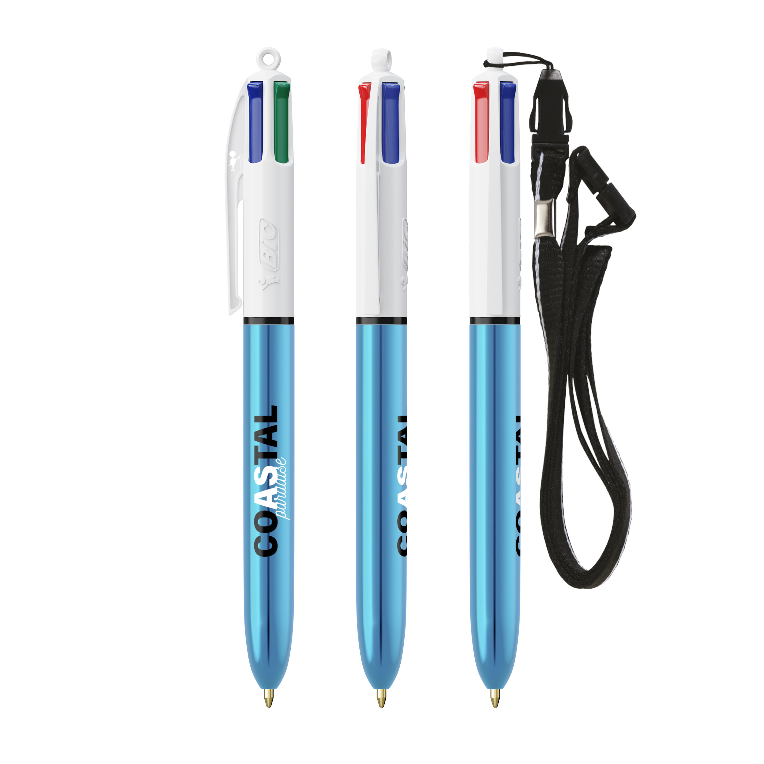 BIC 4 Couleurs Shine bille avec cordon personnalisé avec logo d'entreprise