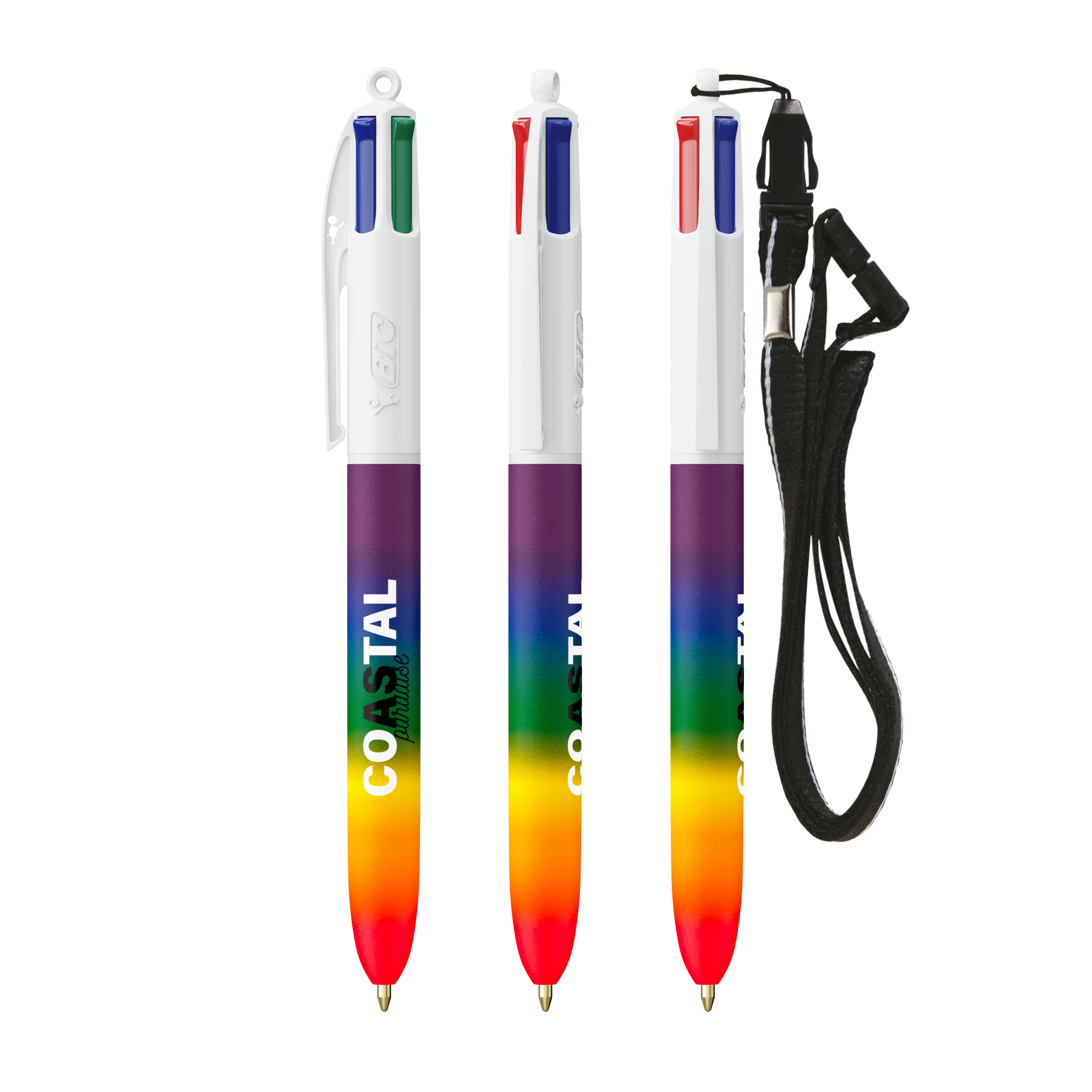 BIC 4 Couleurs Rainbow Decor avec cordon personnalisé avec logo d'entreprise