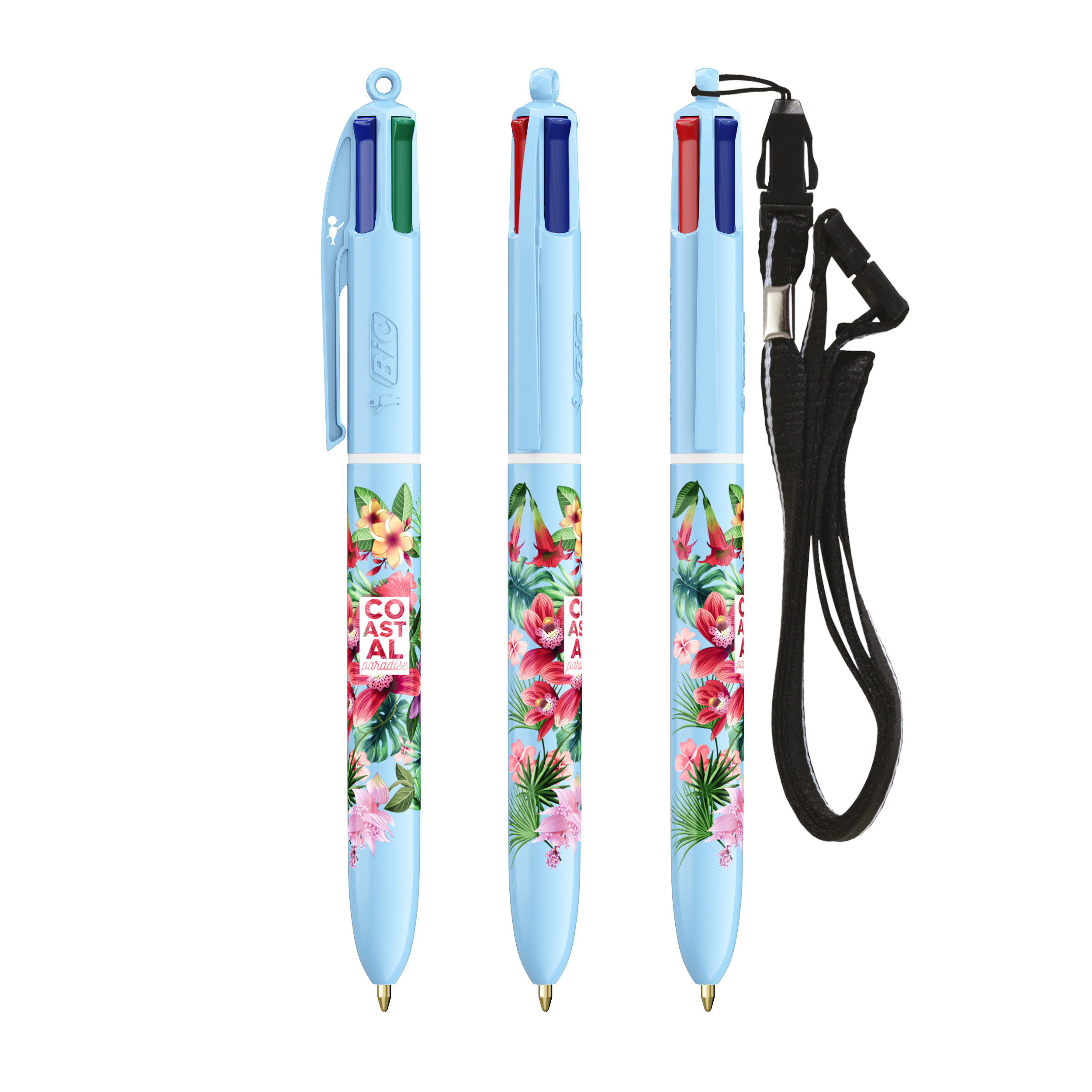 BIC 4 Couleurs Pastel avec cordon personnalisé avec logo d'entreprise