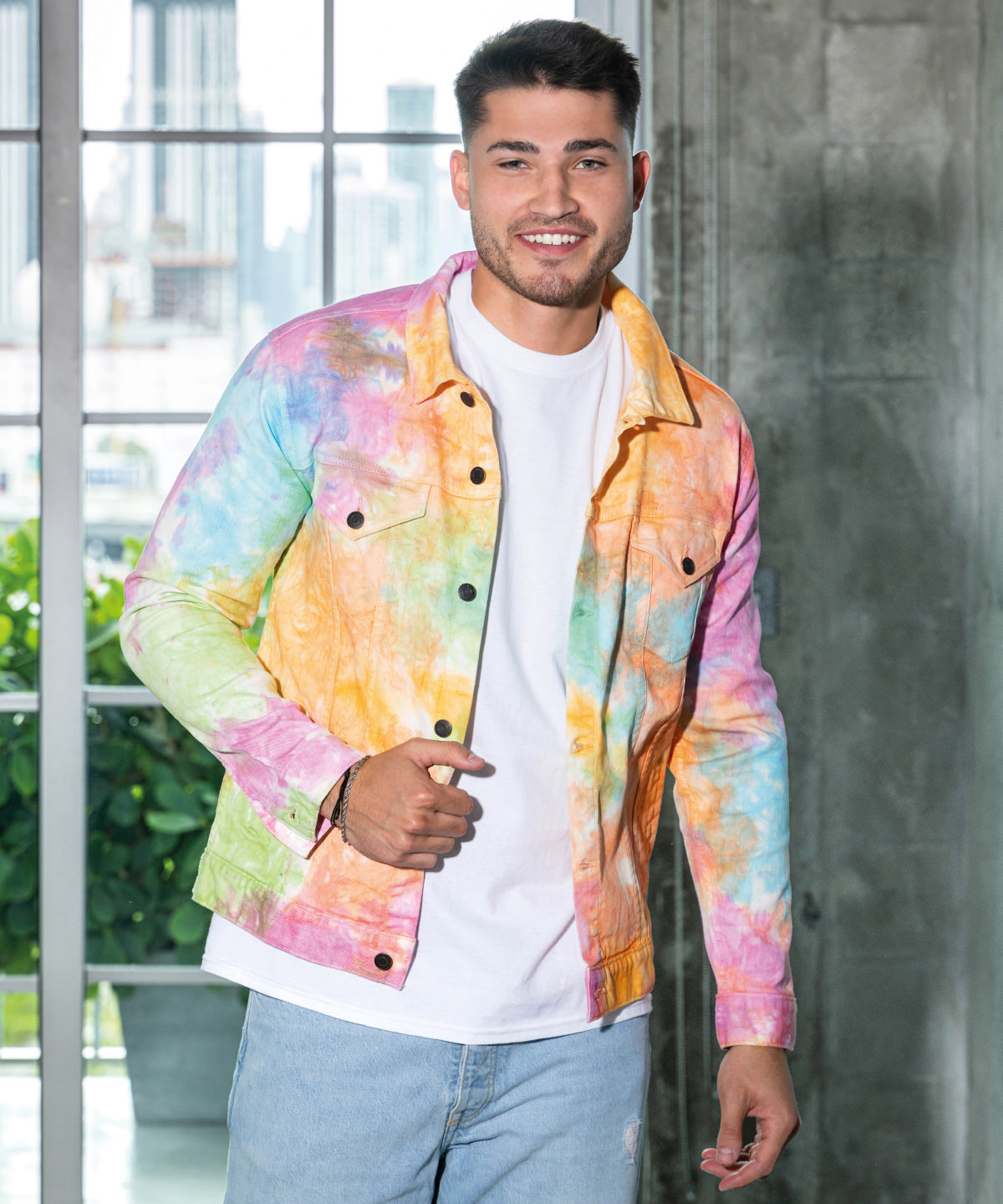 Veste en denim tie-dye colortone personnalisée brodée