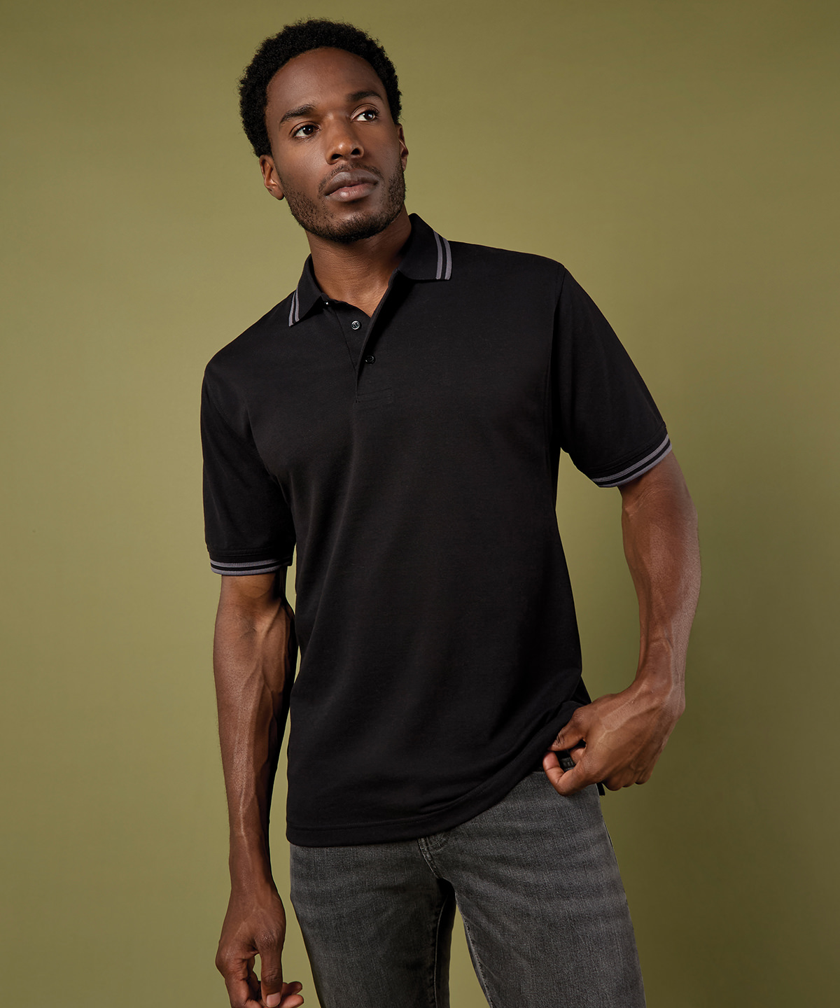 Polo à col liseré kustom kit personnalisé brodé - vue 1