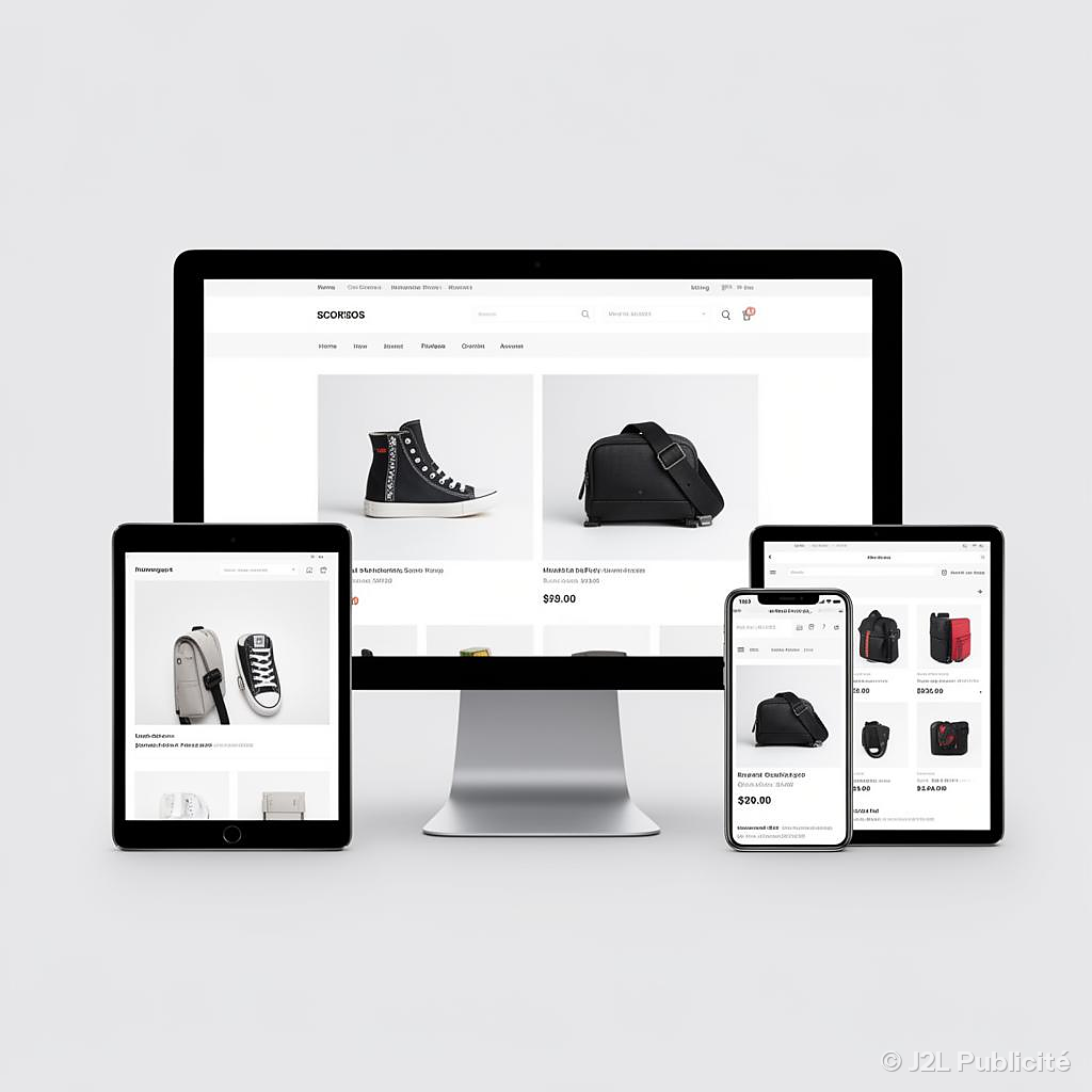 Site web responsive affiché sur ordinateur, tablette et mobile