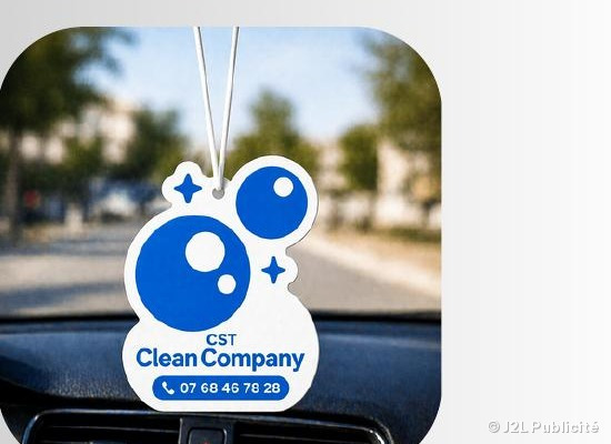 Désodorisant voiture personnalisé CST Clean Company — forme bulle