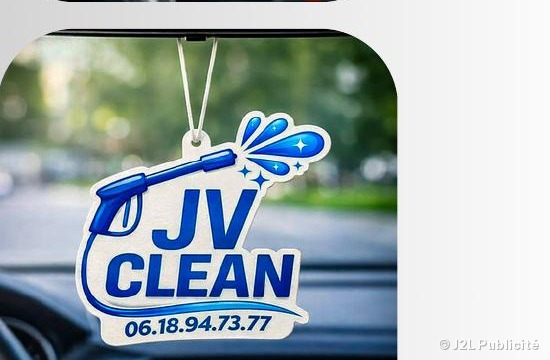 Désodorisant voiture personnalisé JV Clean — nettoyage automobile