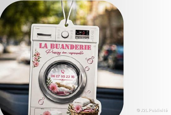 Désodorisant voiture personnalisé La Buanderie — pressing éco-responsable