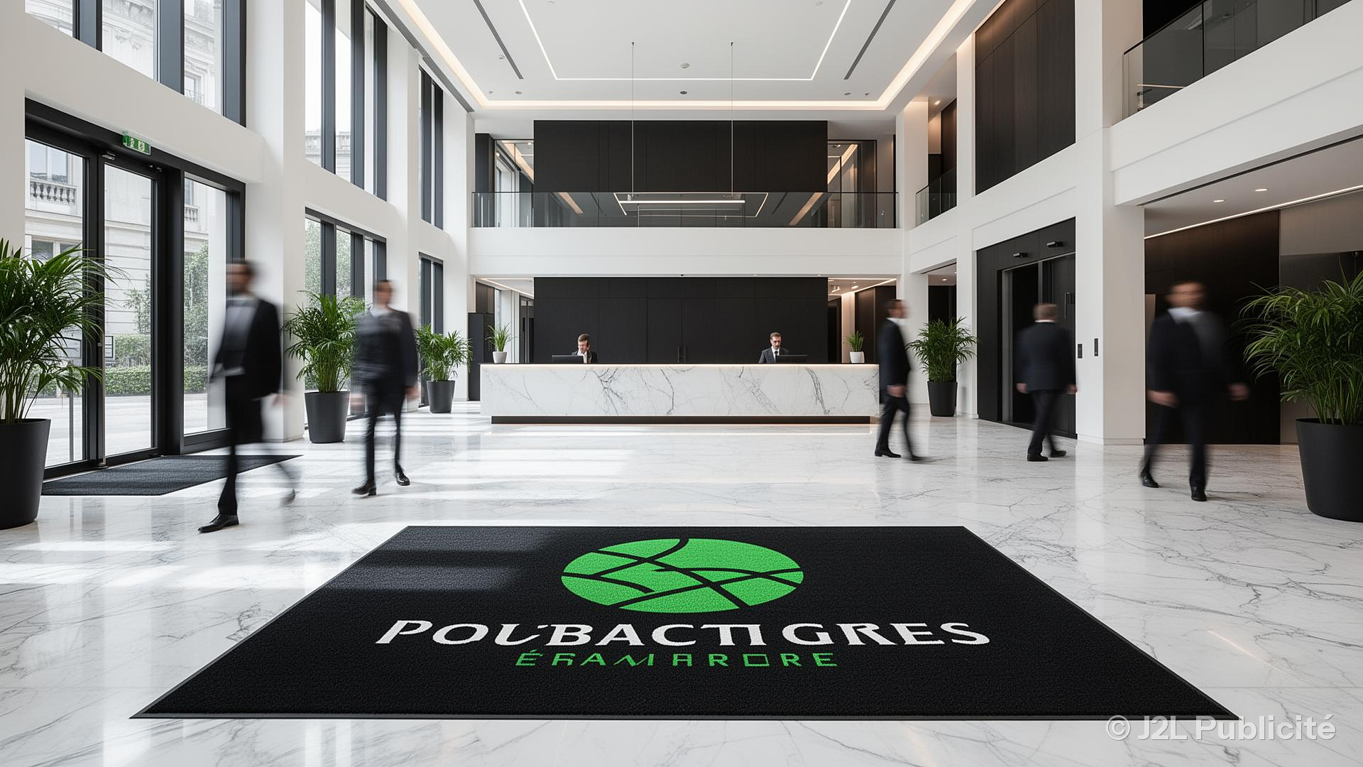 Hall d'entreprise avec tapis personnalisé J2L Publicité