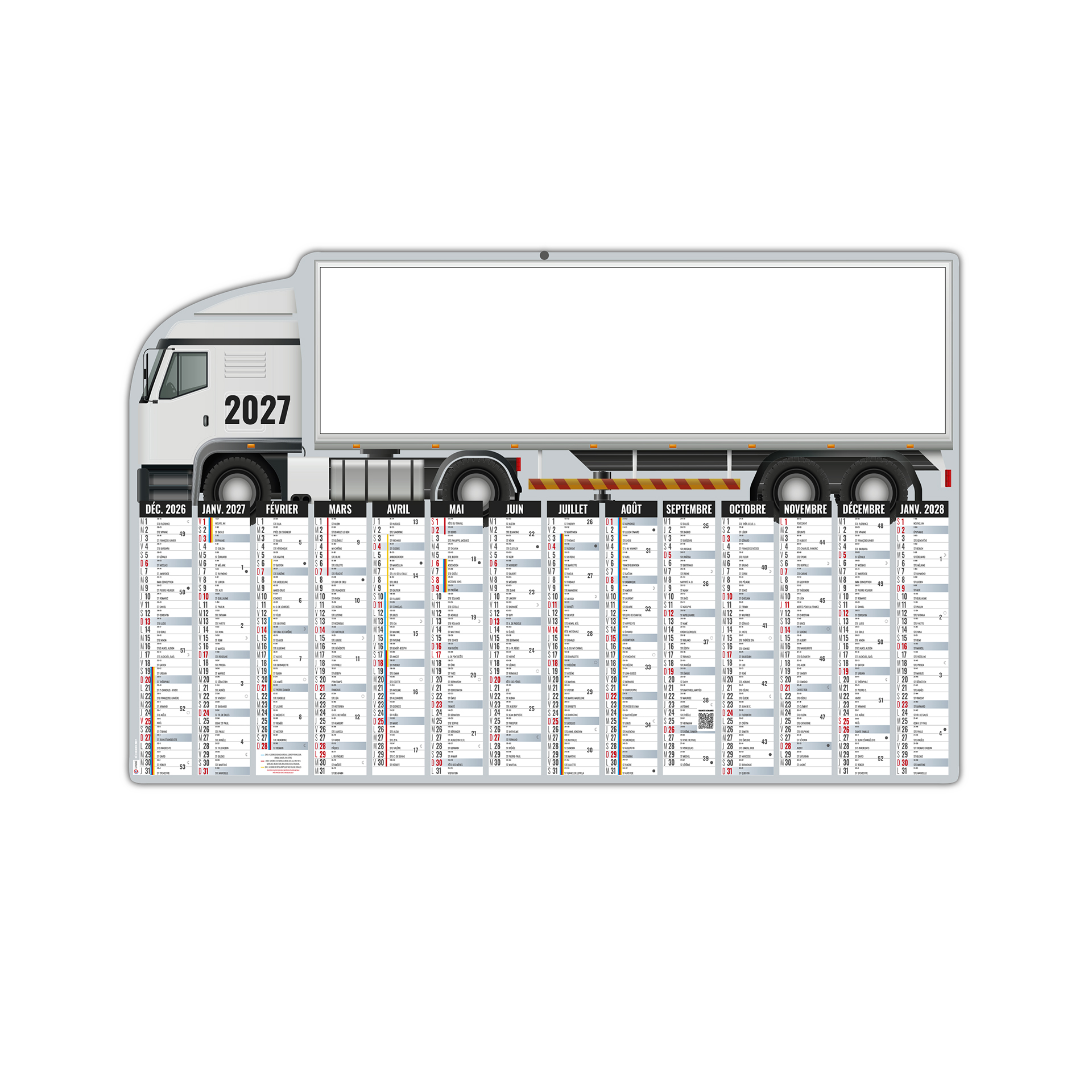 Camion 2027 — calendrier 2027 personnalisé