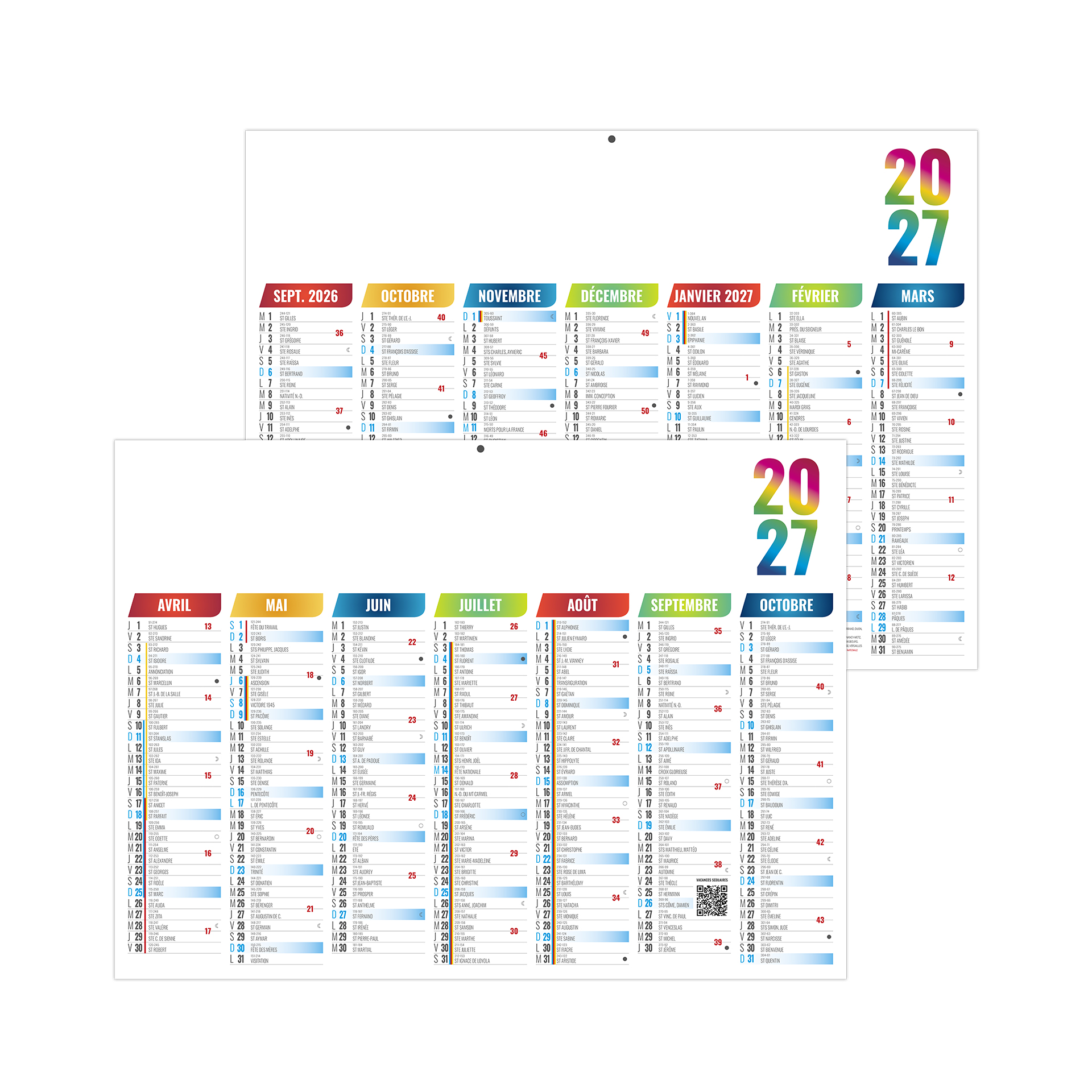 Scolaire Arlequin 2027 — calendrier 2027 personnalisé