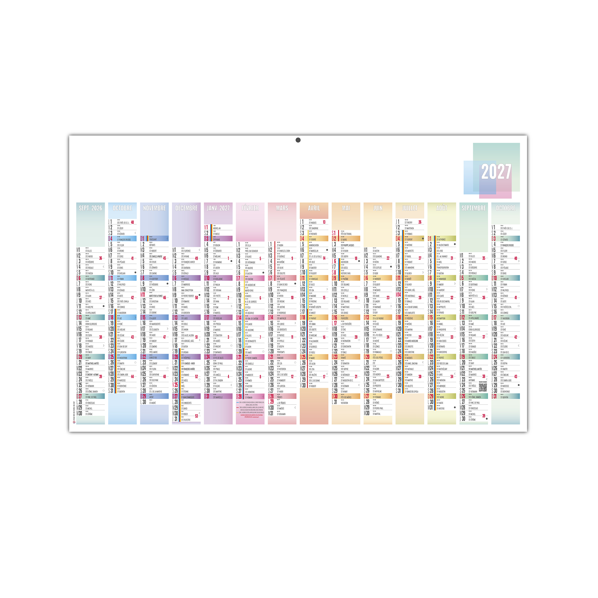 Scolaire Pastel Maxi 2027 — calendrier 2027 personnalisé