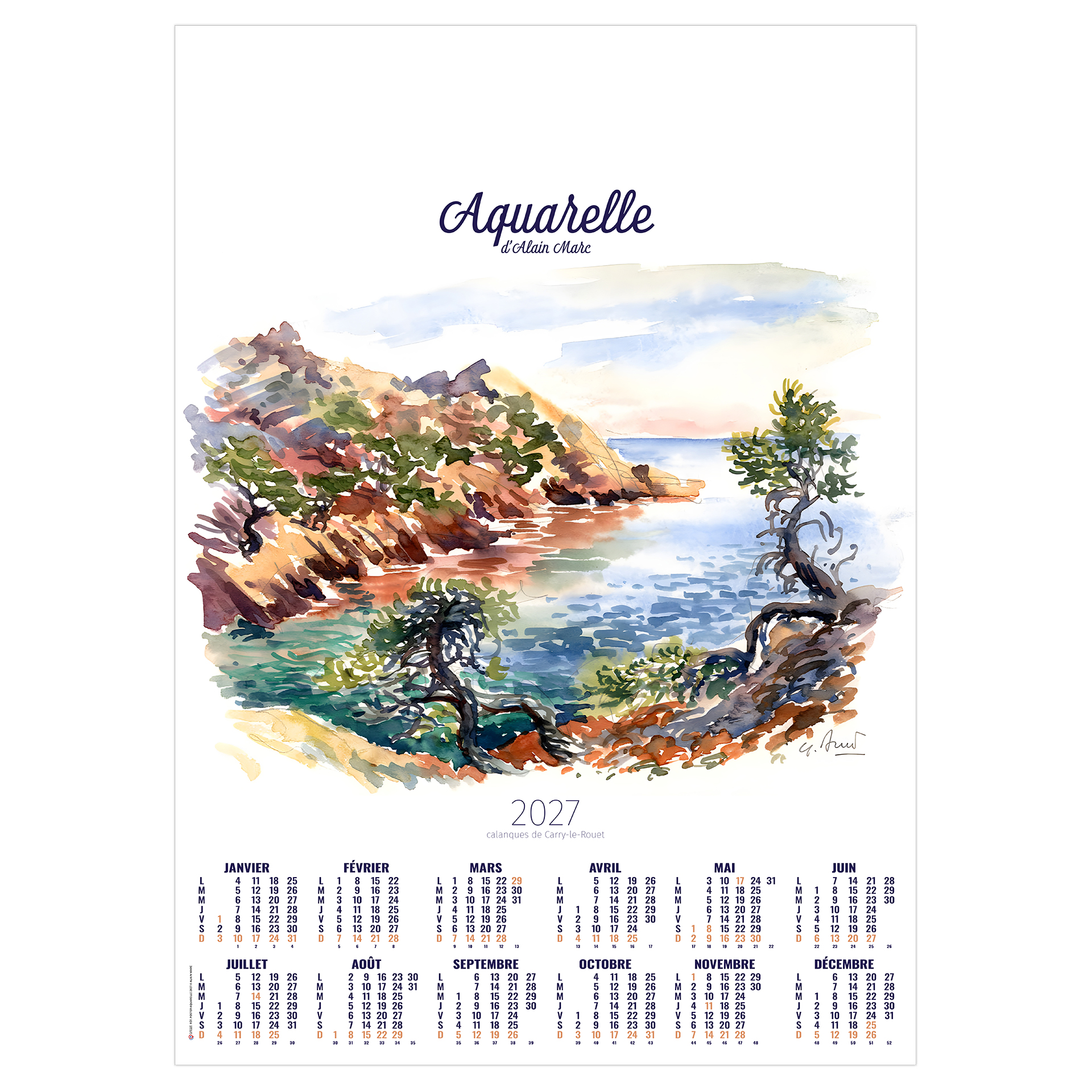 Aquarelle 2027 — calendrier 2027 personnalisé